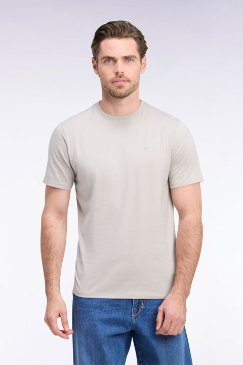 T-shirt manches courtes col rond en coton gris coupe droite - Image 3