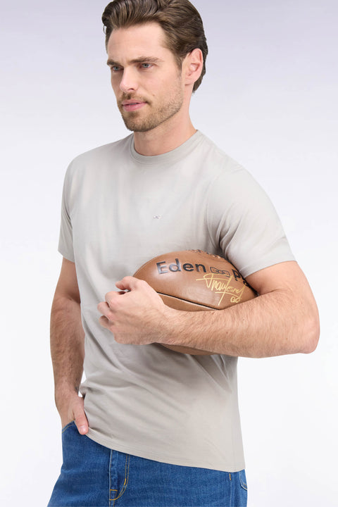 T-shirt manches courtes col rond en coton gris coupe droite - Image 1
