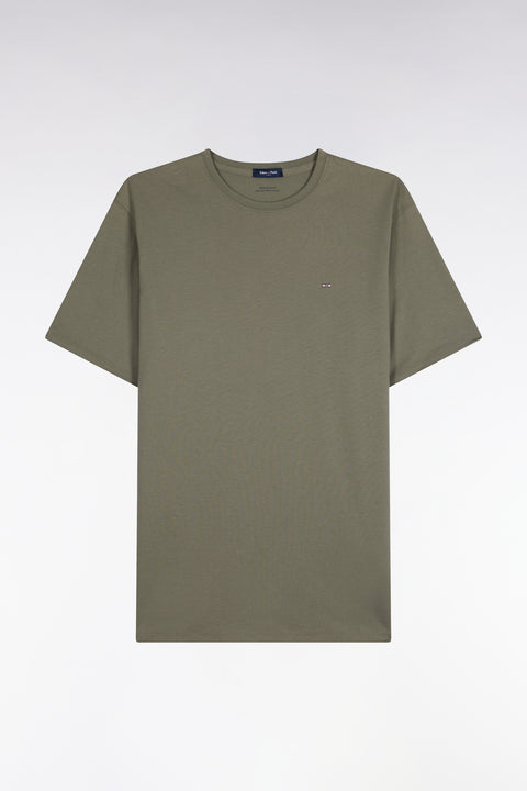 T-shirt manches courtes col rond en coton kaki coupe droite - Image 2
