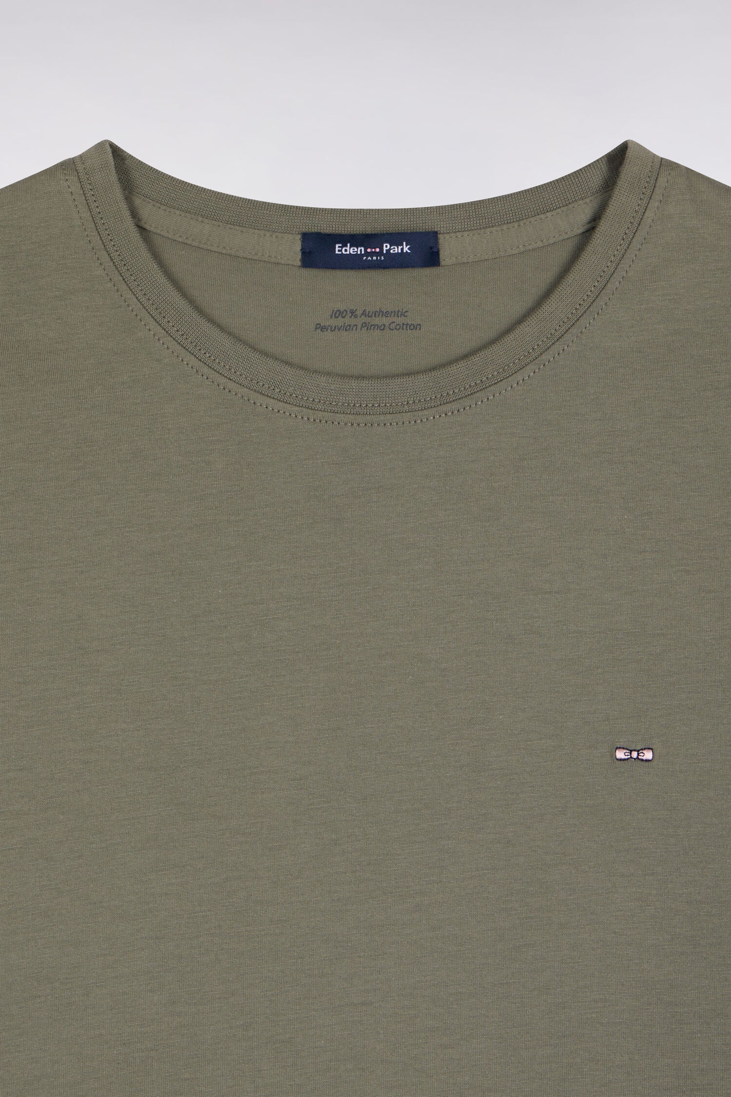 T-shirt manches courtes col rond en coton kaki coupe droite