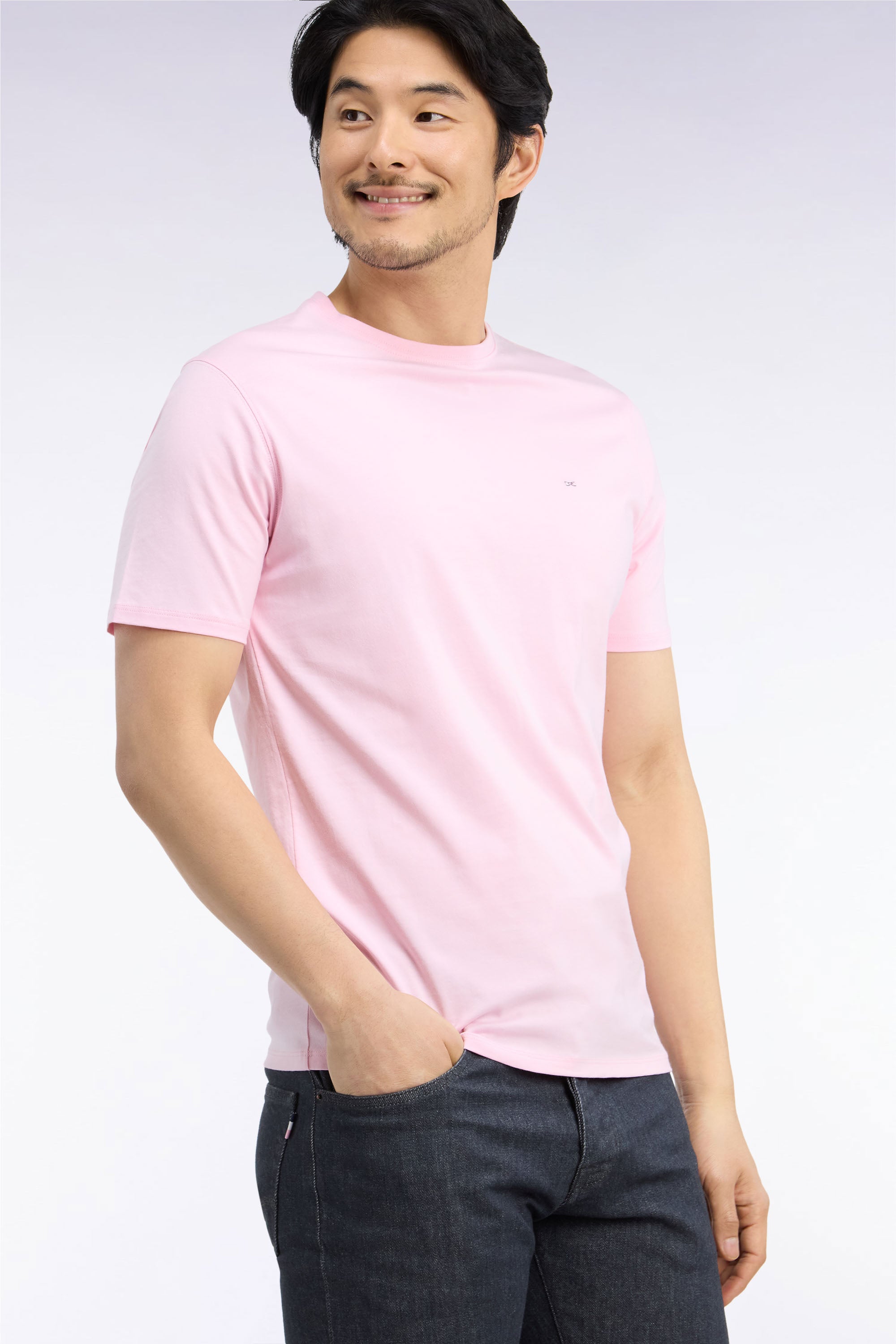 T-shirt a maniche corte in cotone rosa vestibilità dritta