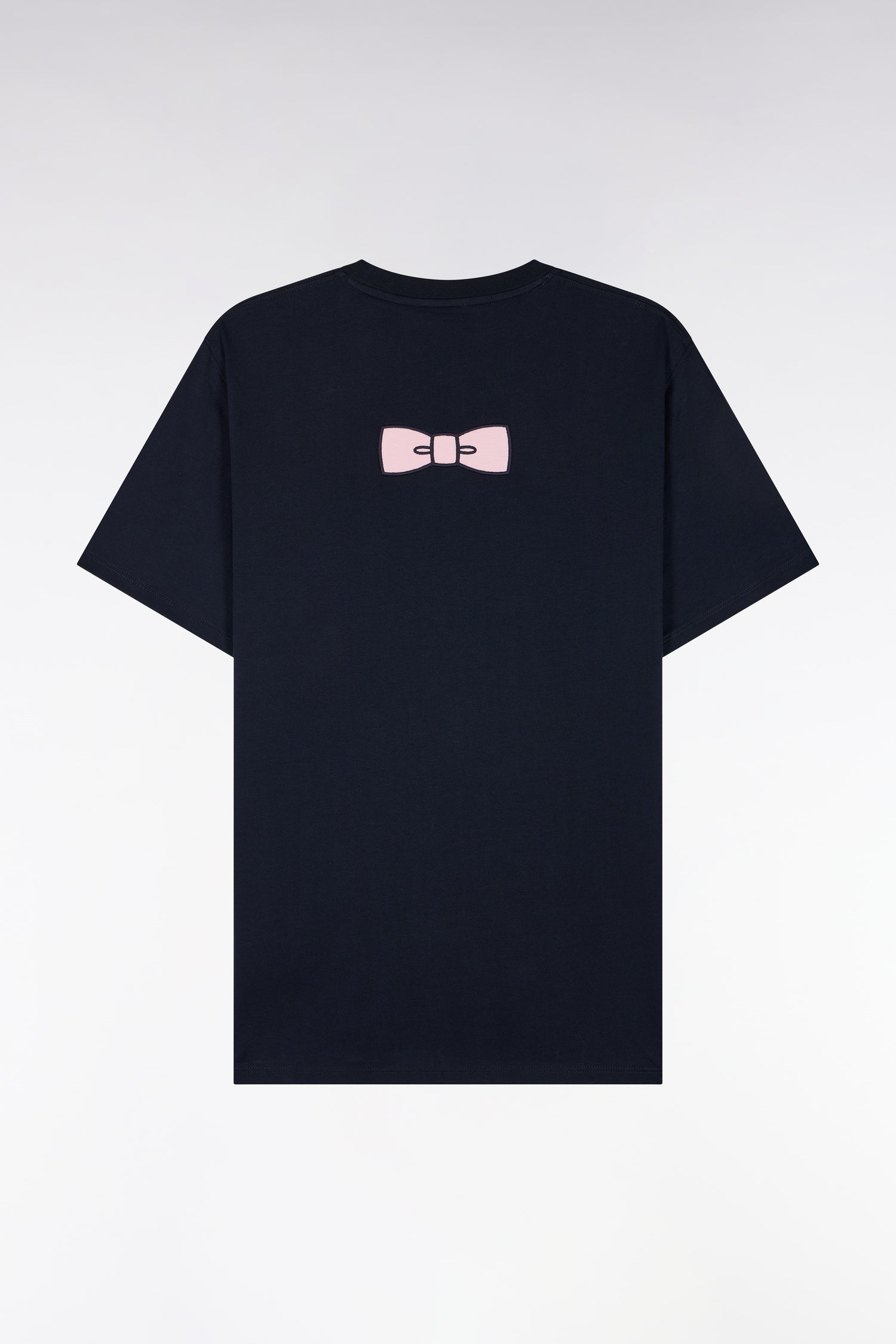 T-shirt manches courtes en coton marine coupe droite nœud papillon