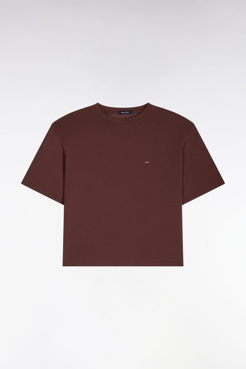 T-shirt manches courtes en modal stretch marron coupe ample - Image 2