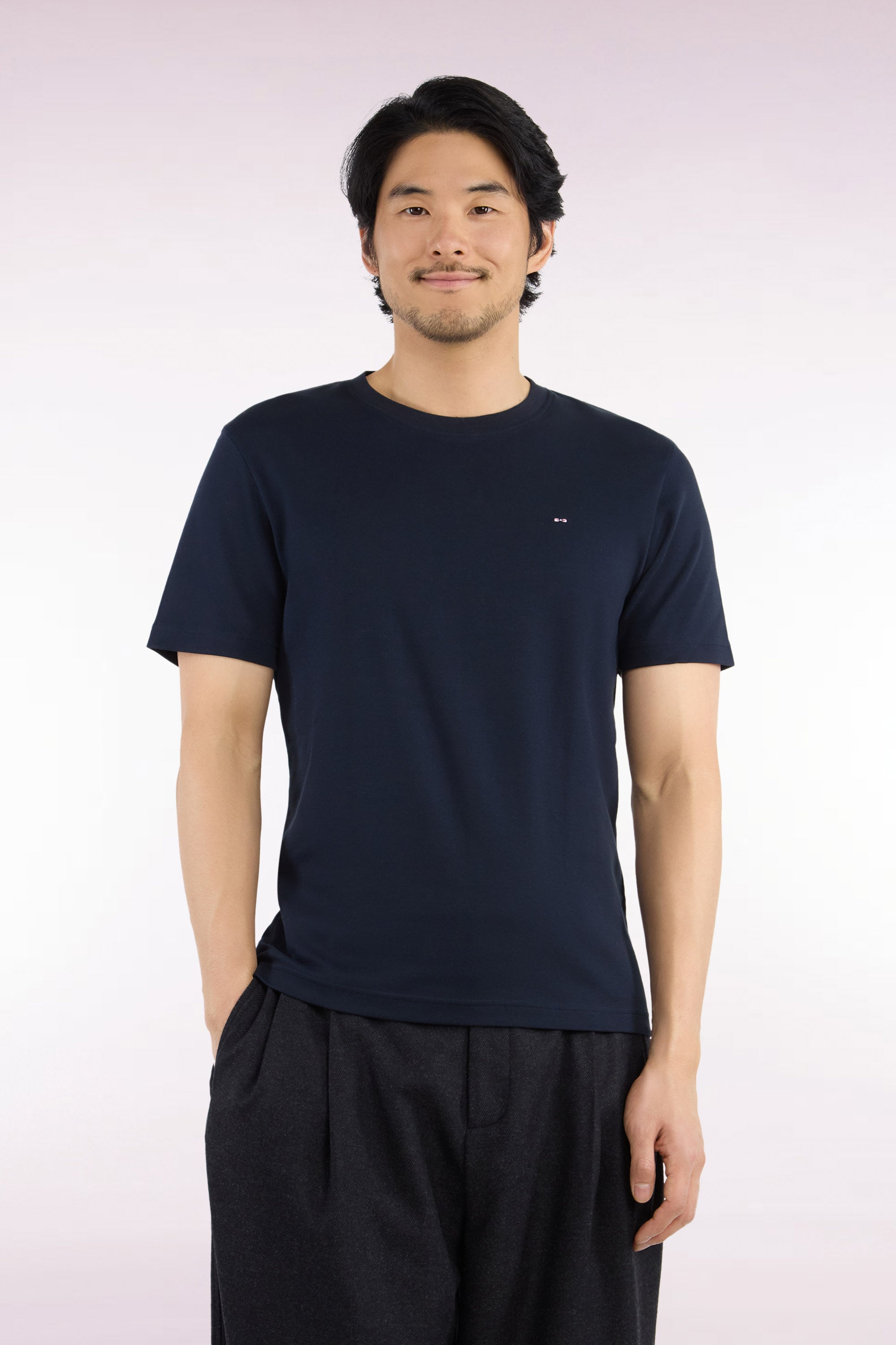 T-Shirt kurzärmelig aus Baumwolle Marineblau gerade Passform