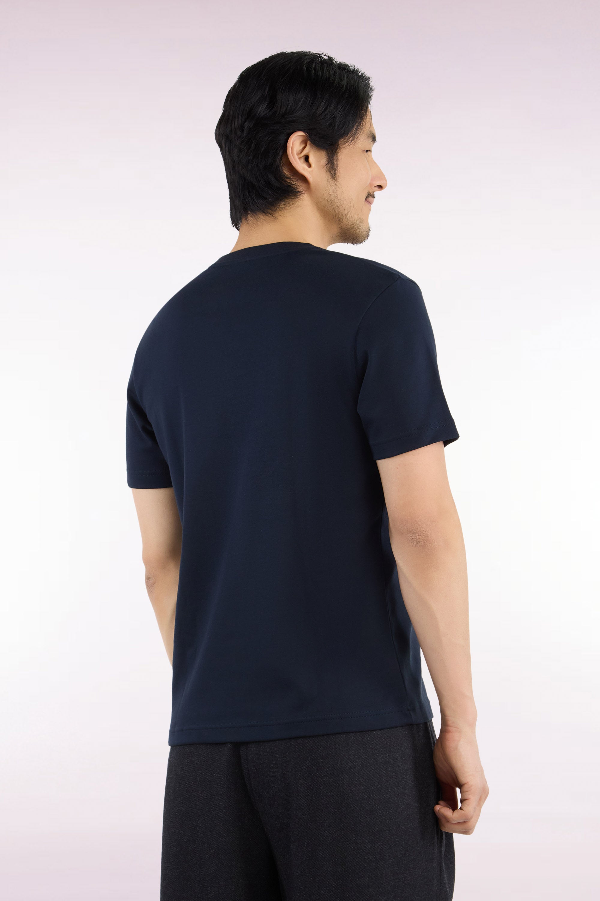 T-Shirt kurzärmelig aus Baumwolle Marineblau gerade Passform