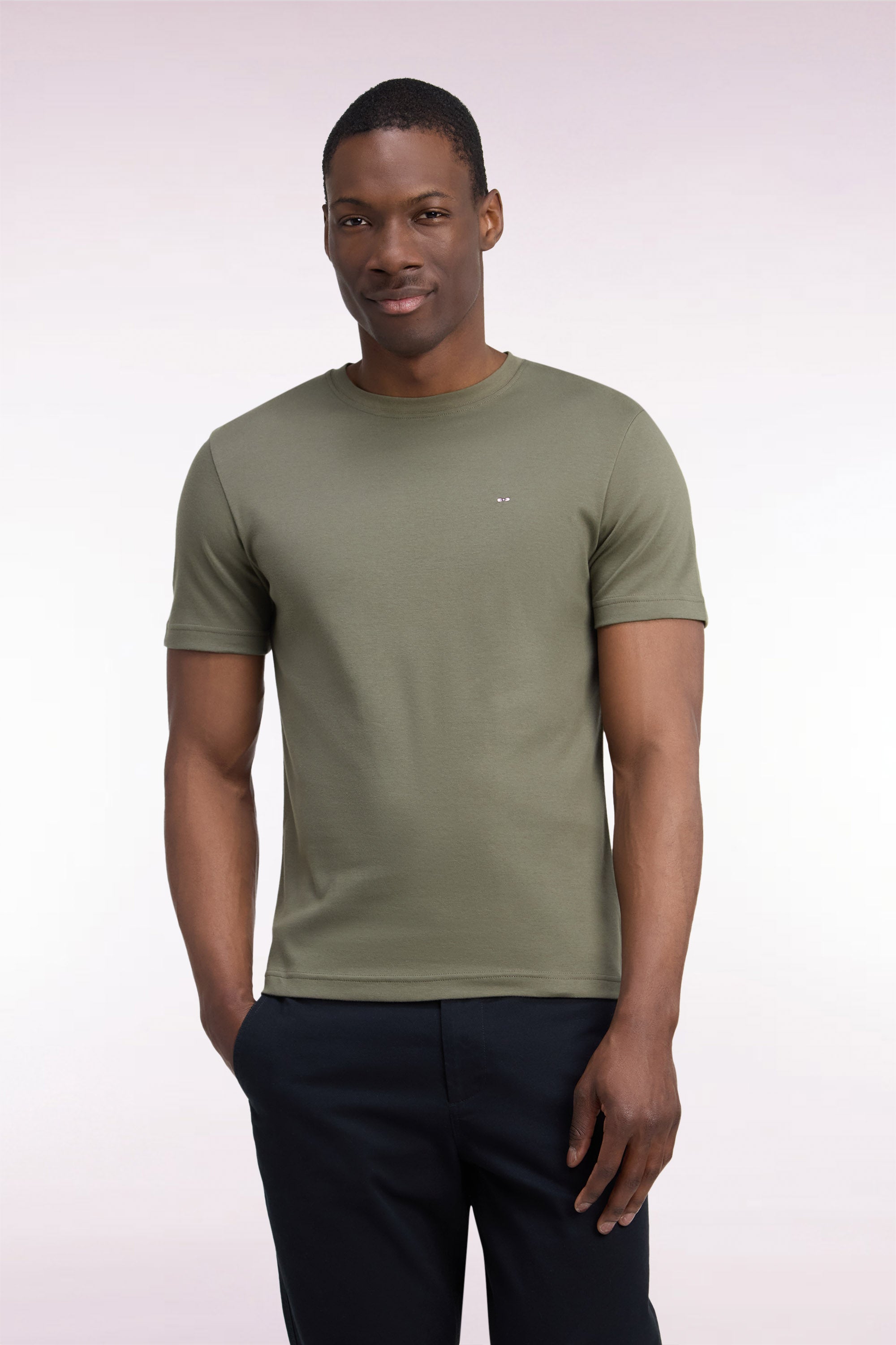 T-Shirt kurze Ärmel aus Baumwolle Grün olive gerade Passform