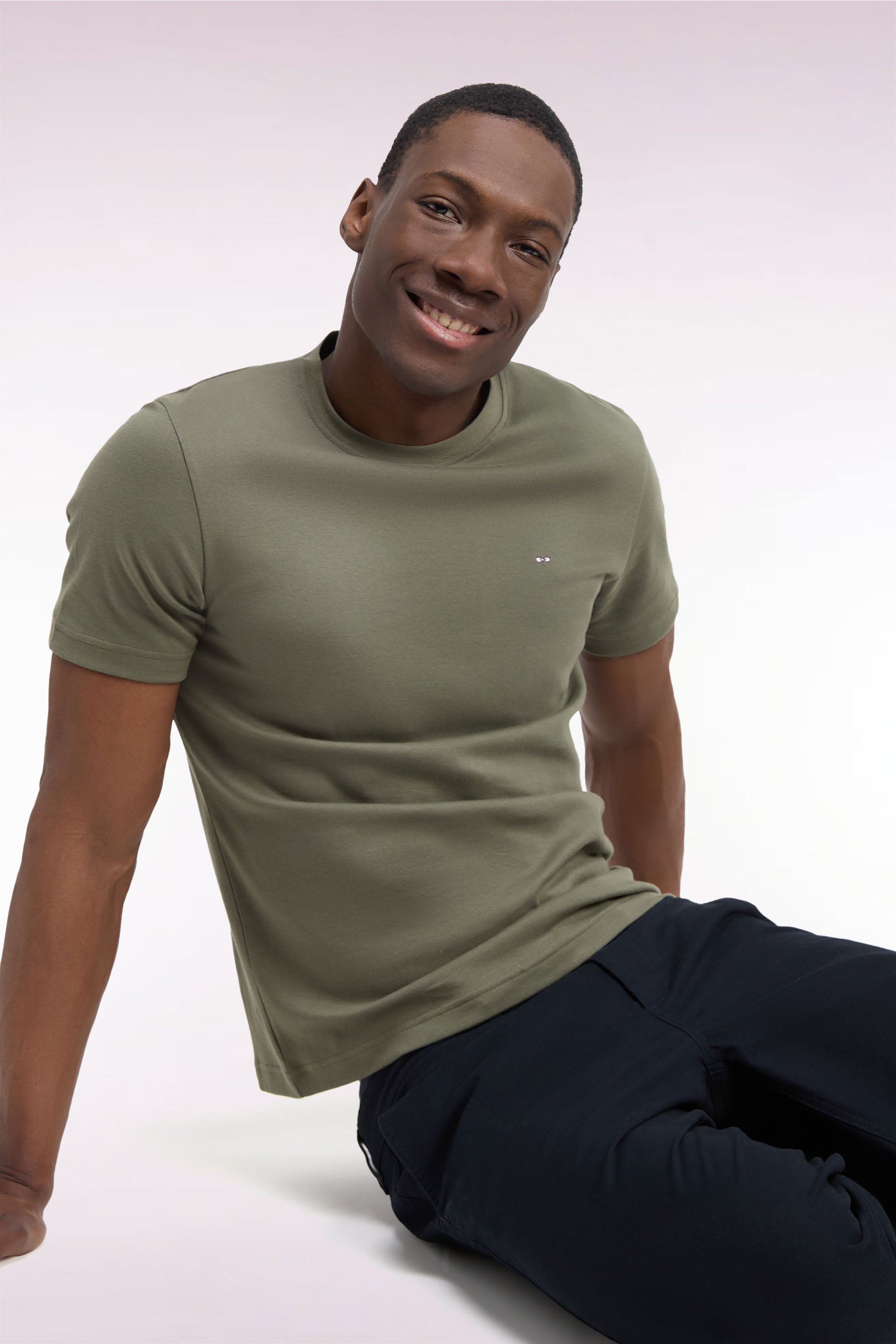 T-Shirt kurze Ärmel aus Baumwolle Grün olive gerade Passform