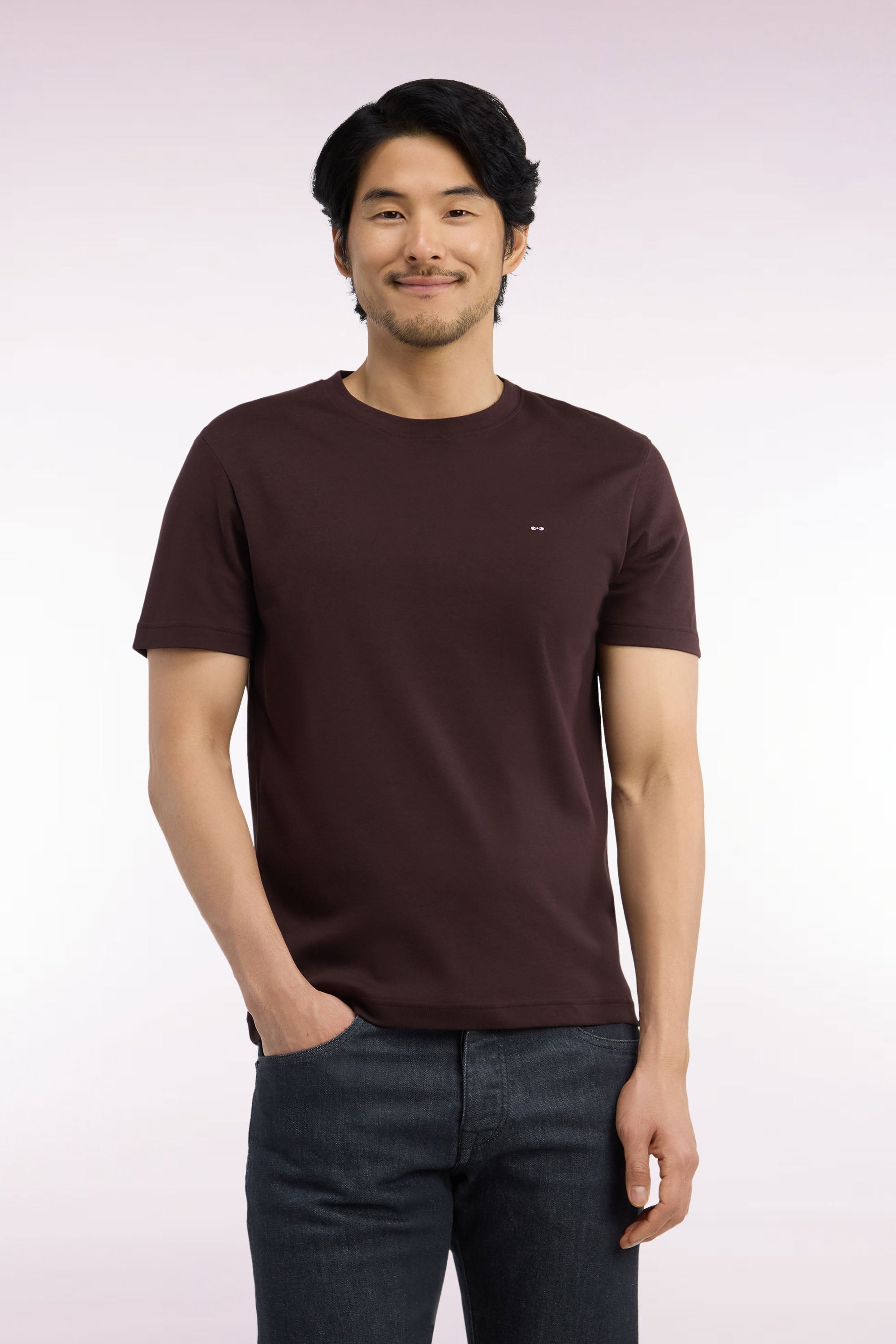 T-shirt manches courtes en coton marron coupe droite