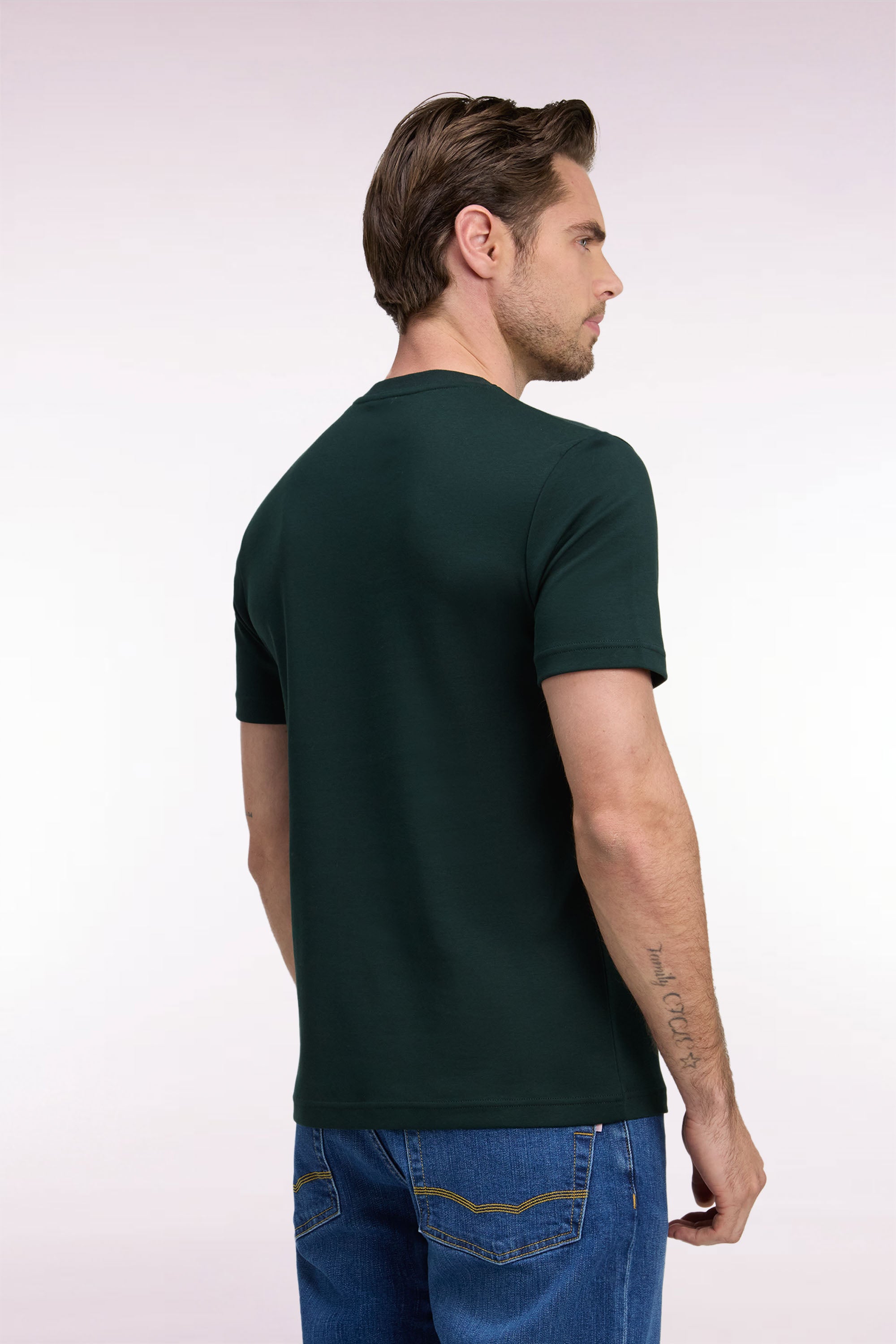 T-shirt manches courtes en coton vert foncé coupe droite