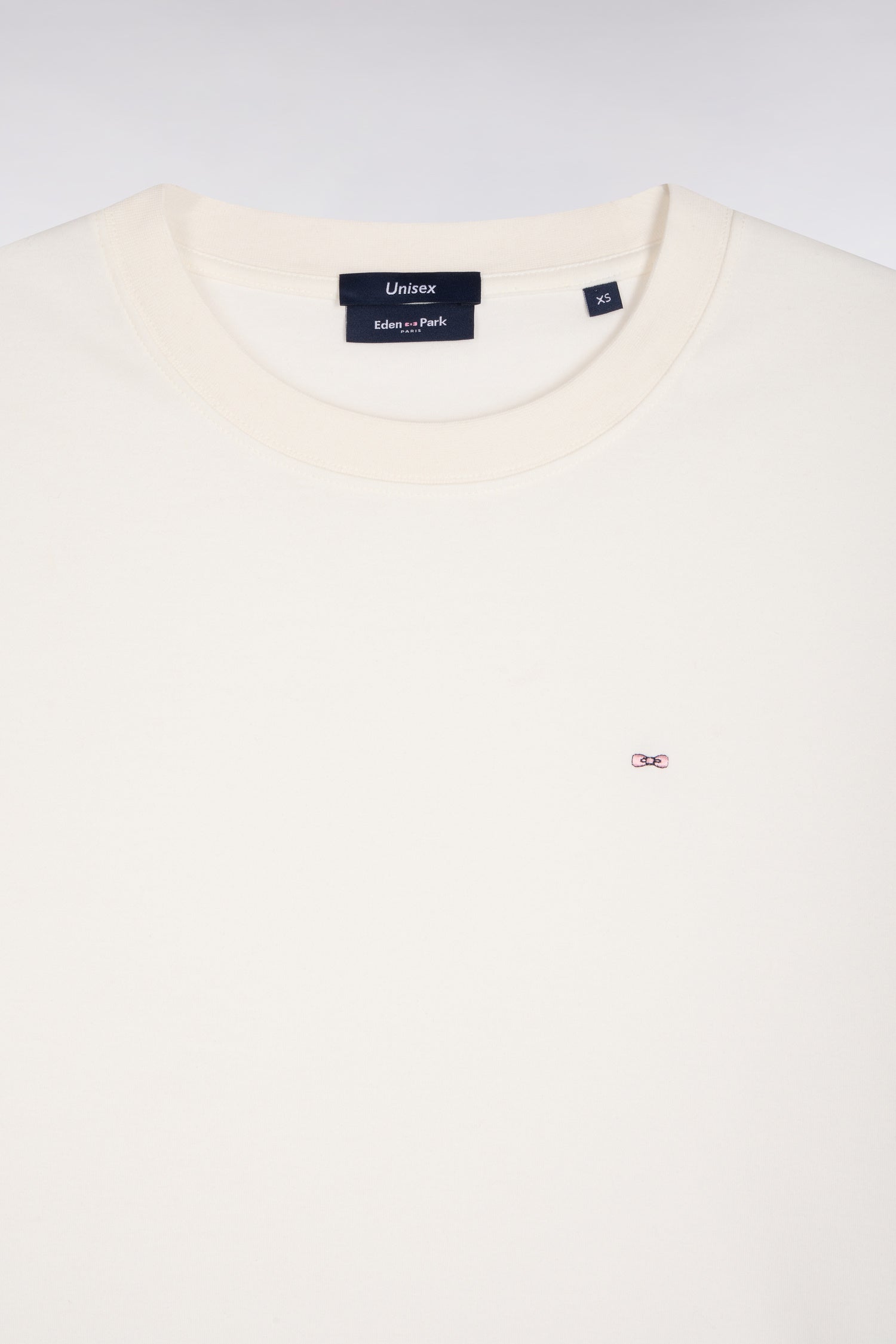 T-shirt col rond unisexe à manches courtes en coton mercerisé écru coupe loose