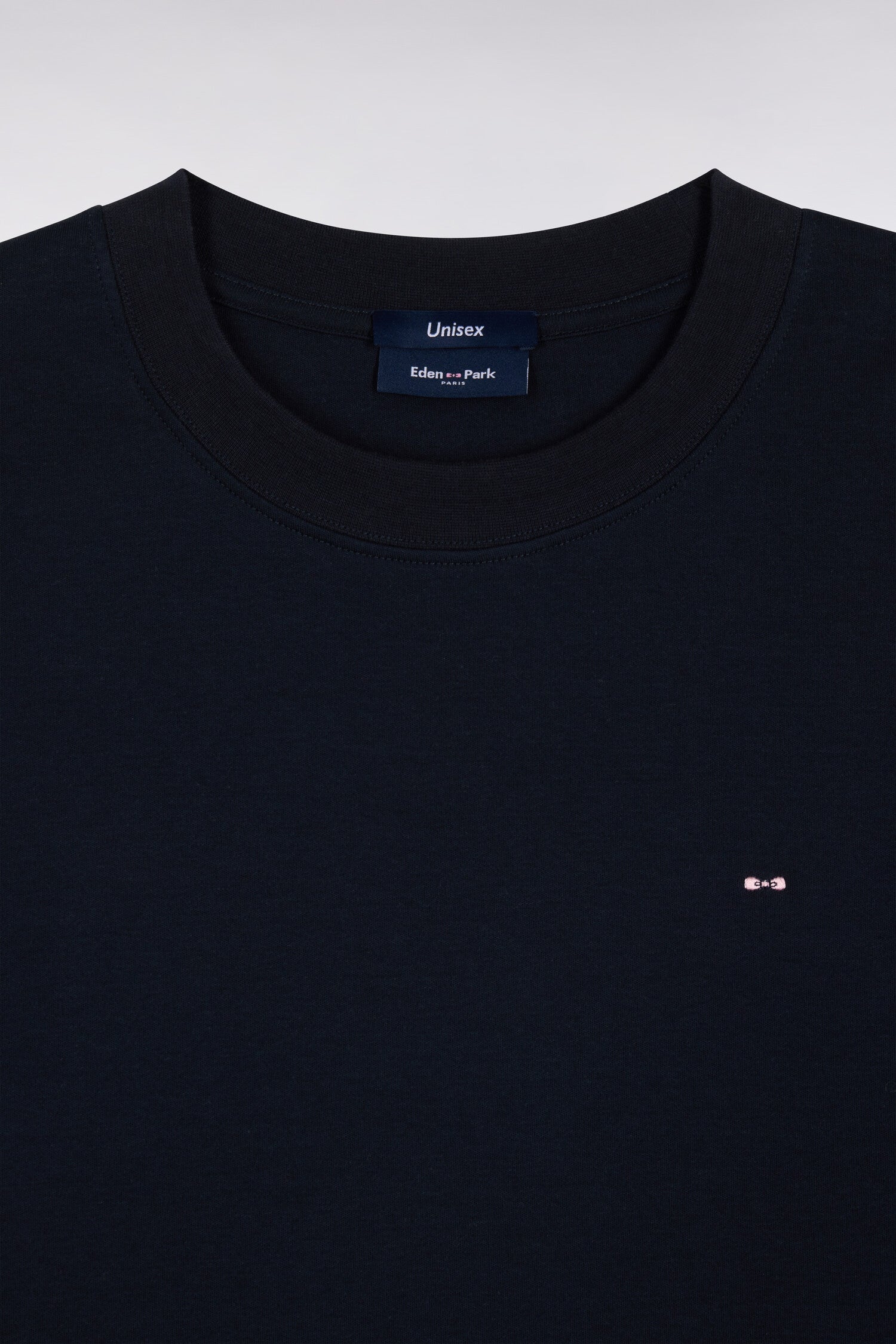T-shirt col rond unisexe à manches courtes en coton mercerisé marine coupe loose