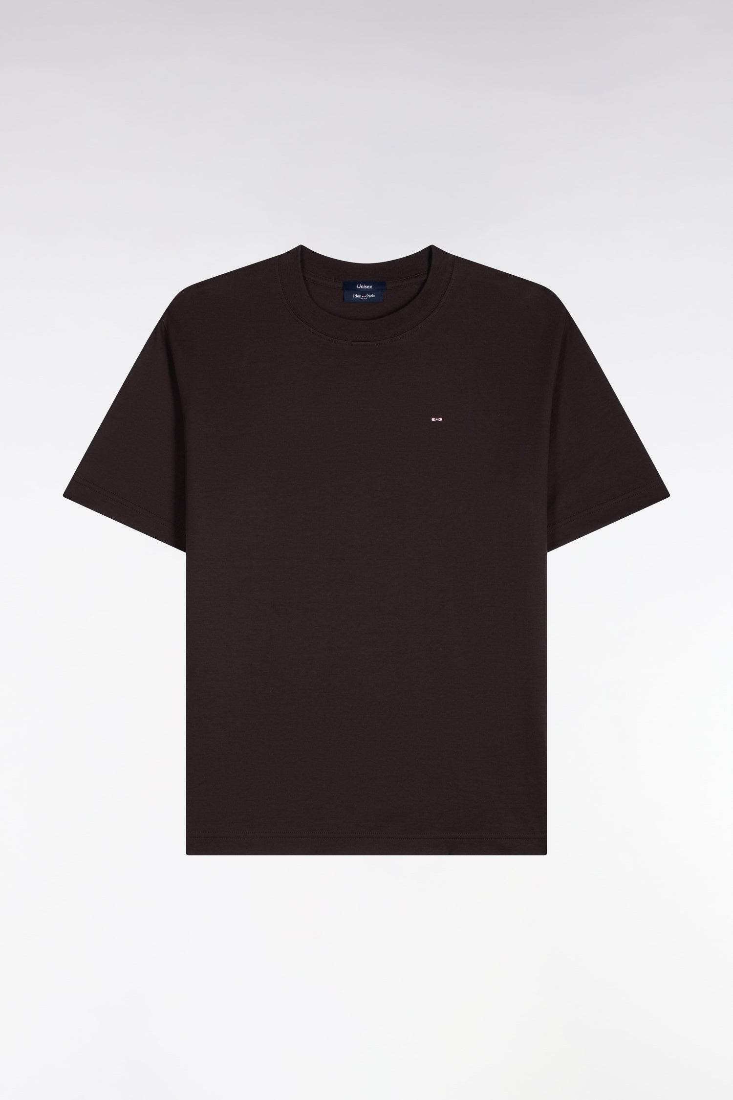 T-shirt col rond unisexe à manches courtes en coton mercerisé marron coupe loose
