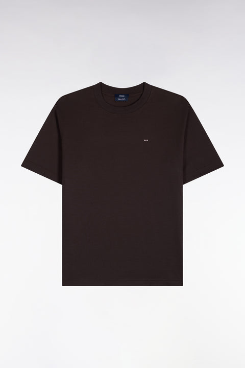 T-shirt col rond unisexe à manches courtes en coton mercerisé marron coupe loose - Image 3