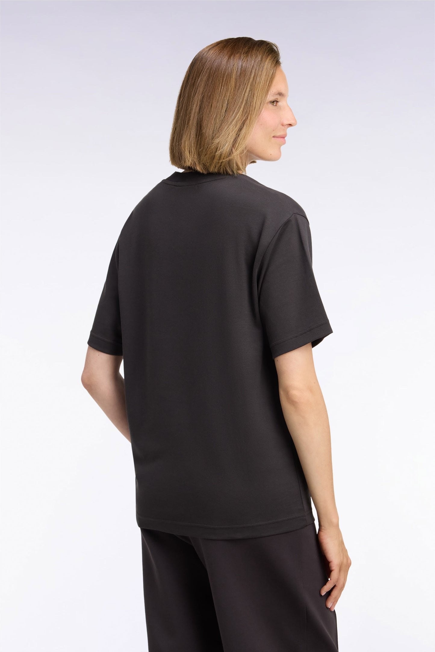 T-shirt col rond unisexe à manches courtes en coton mercerisé marron coupe loose