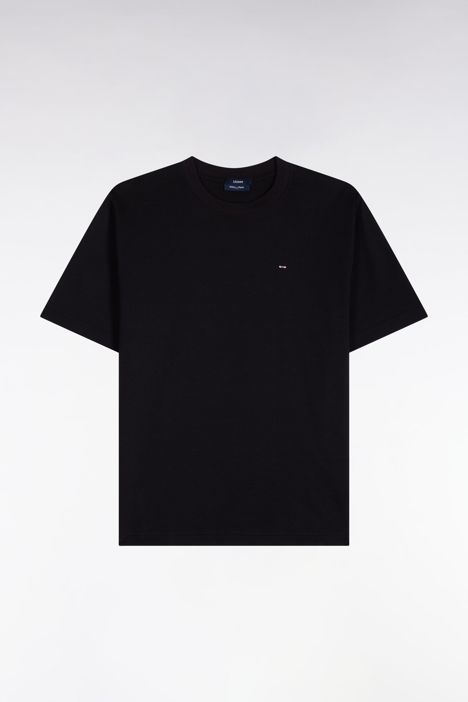 T-shirt col rond unisexe à manches courtes en coton mercerisé noir coupe loose