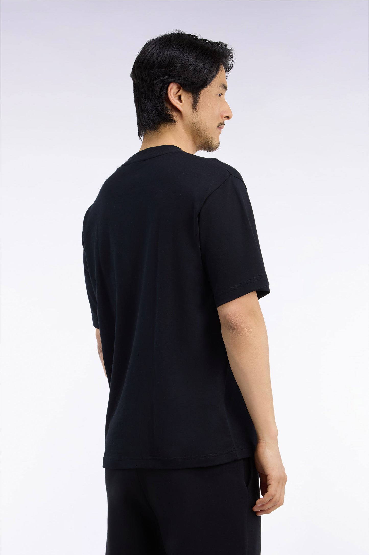 T-shirt col rond unisexe à manches courtes en coton mercerisé noir coupe loose