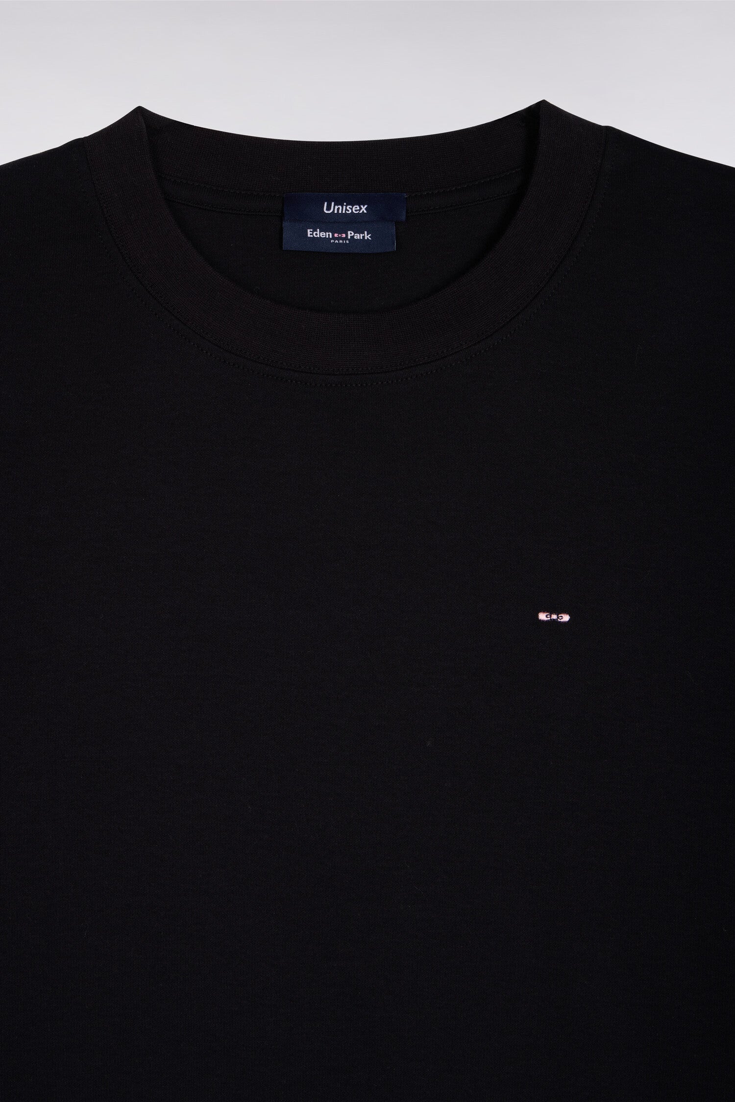 T-shirt col rond unisexe à manches courtes en coton mercerisé noir coupe loose
