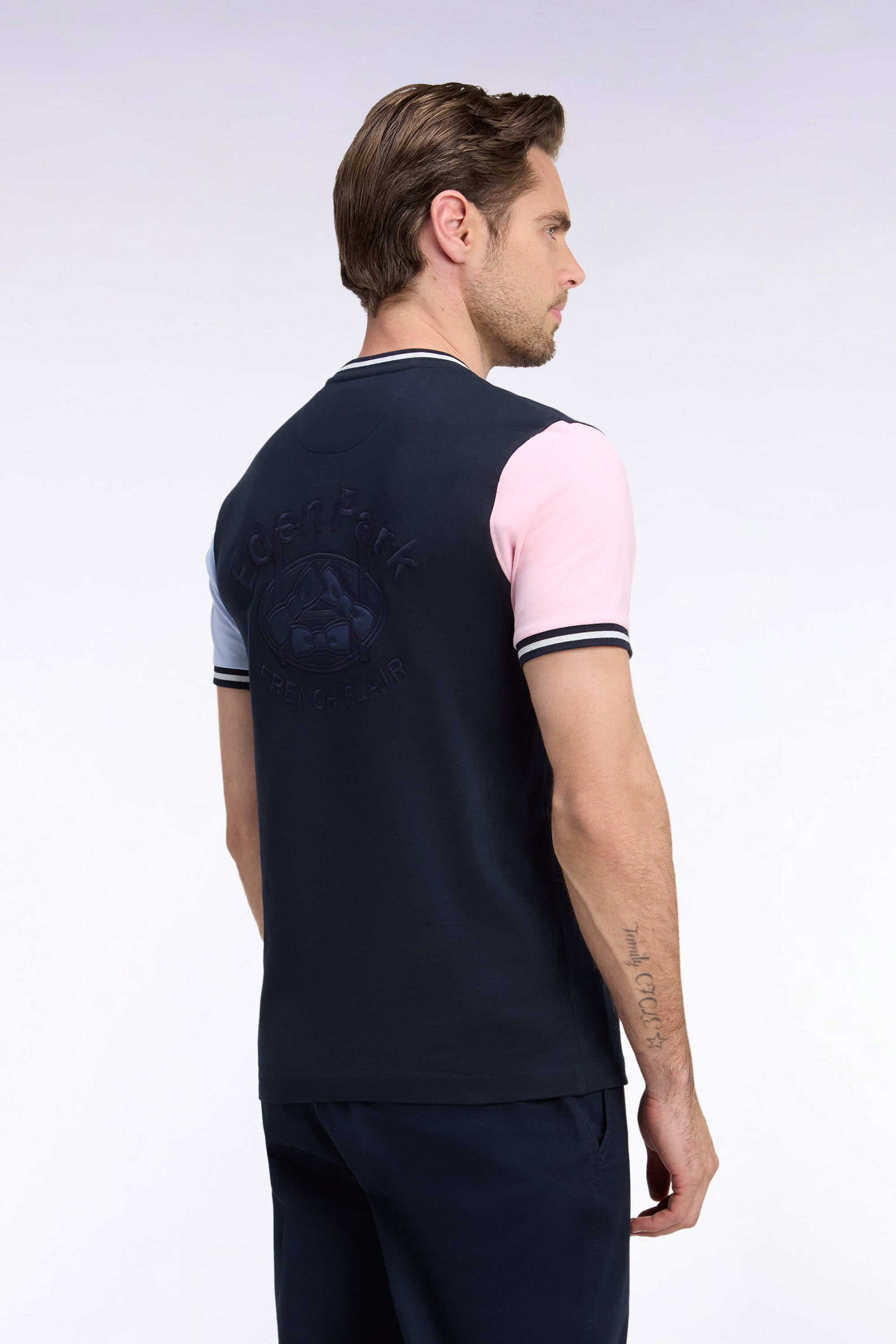 T-shirt manches courtes en coton tricolore coupe droite