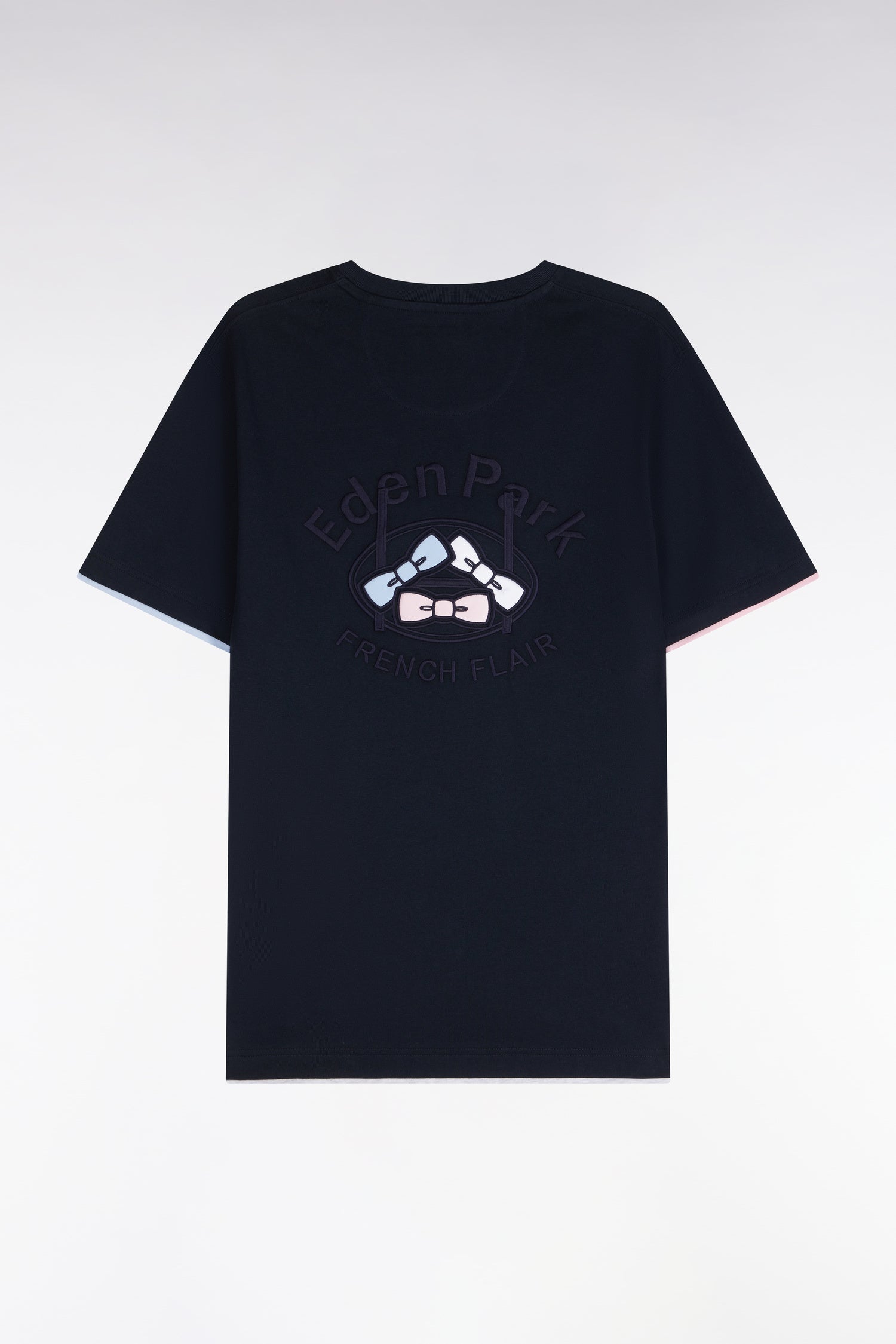 T-shirt manches courtes en coton marine sérigraphie dos coupe droite