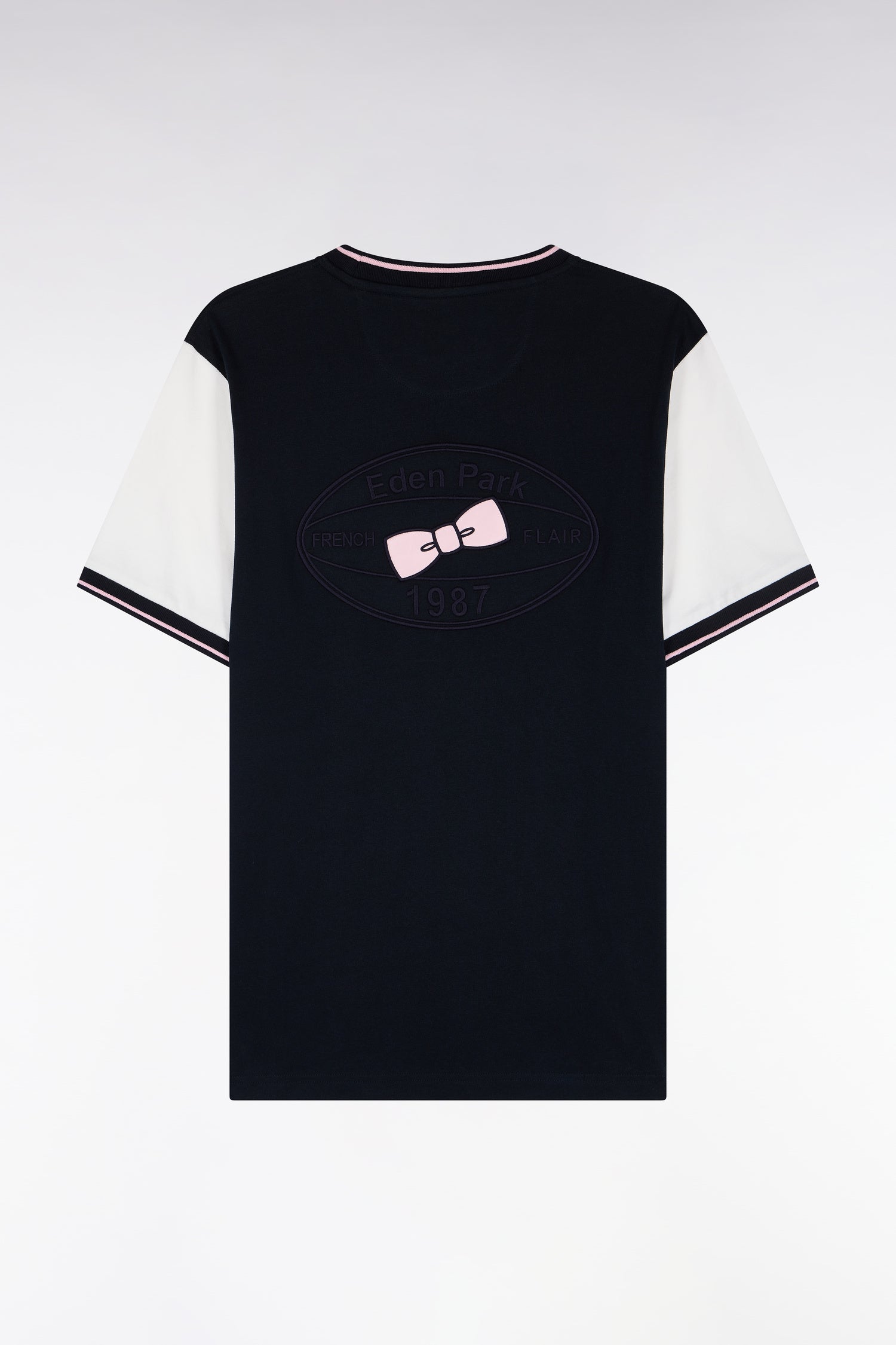 T-Shirt kurze Ärmel Marineblau mit manches écrues gerade Passform