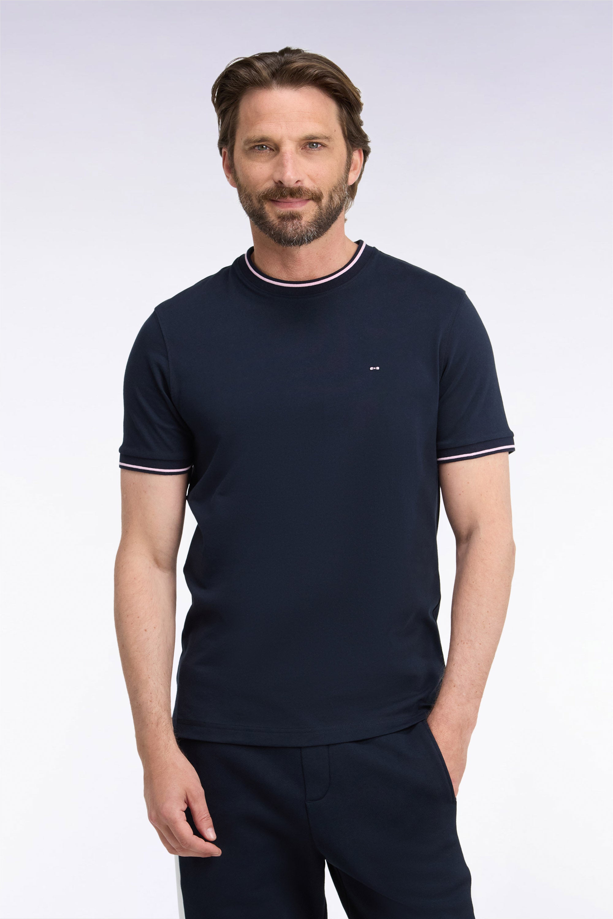 T-Shirt kurzärmelig aus Baumwolle Marineblau gerade Passform