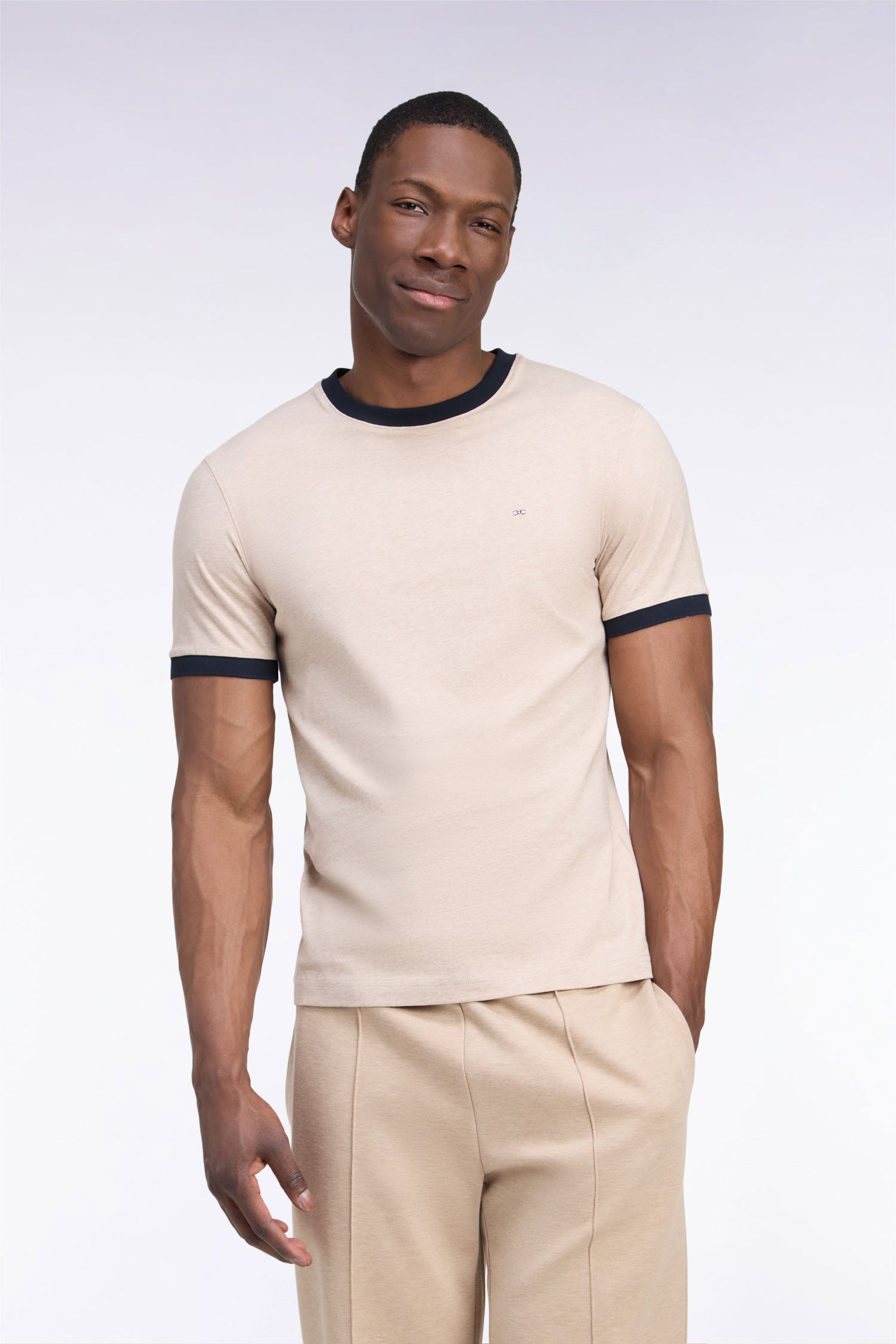 Tシャツ 半袖 コットン製 ベージュ bords-côtes ネイビー ストレートフィット