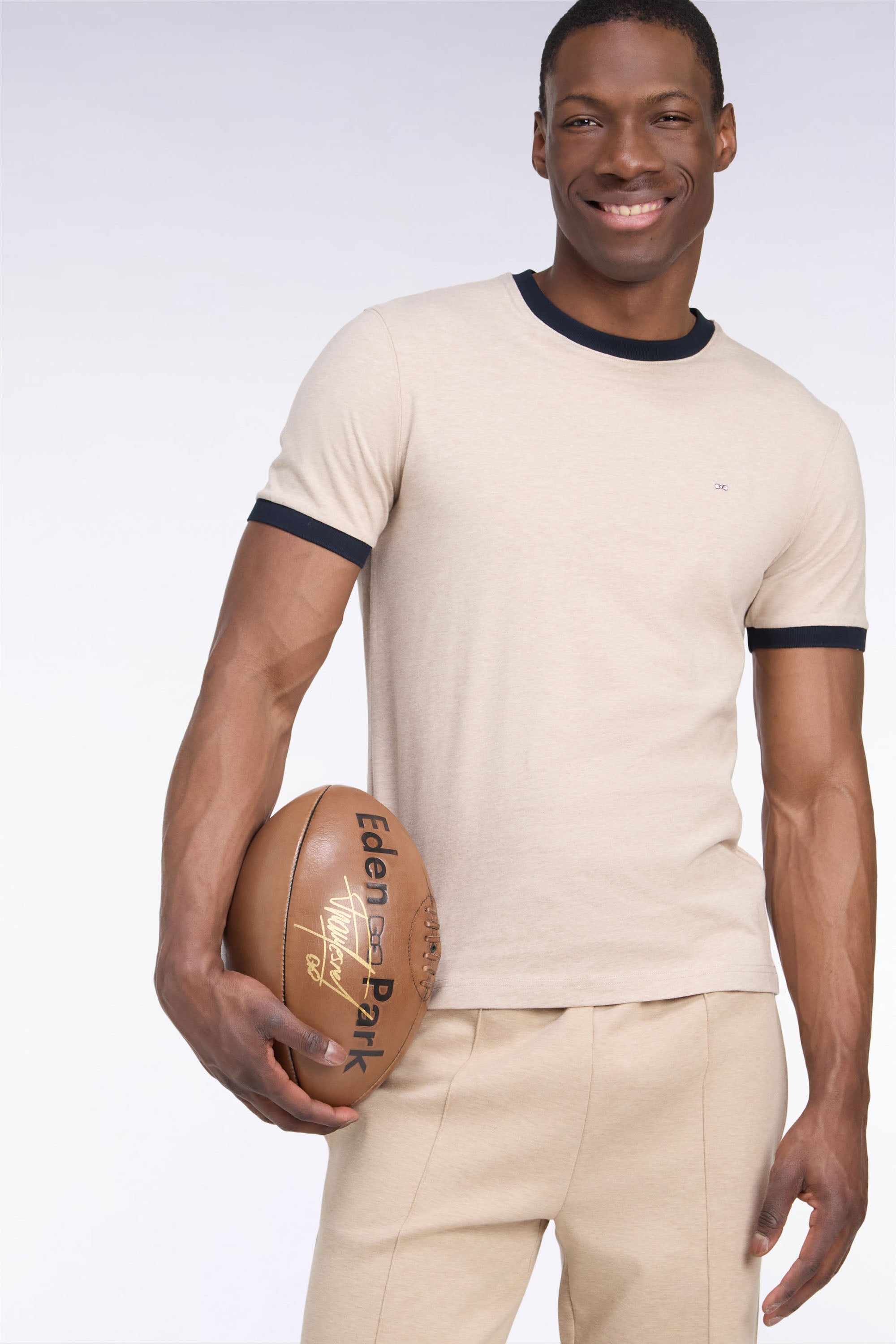 Tシャツ 半袖 コットン製 ベージュ bords-côtes ネイビー ストレートフィット