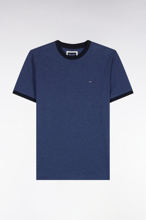 T-shirt manches courtes en coton bleu bords-côtes marine coupe droite - Image 2