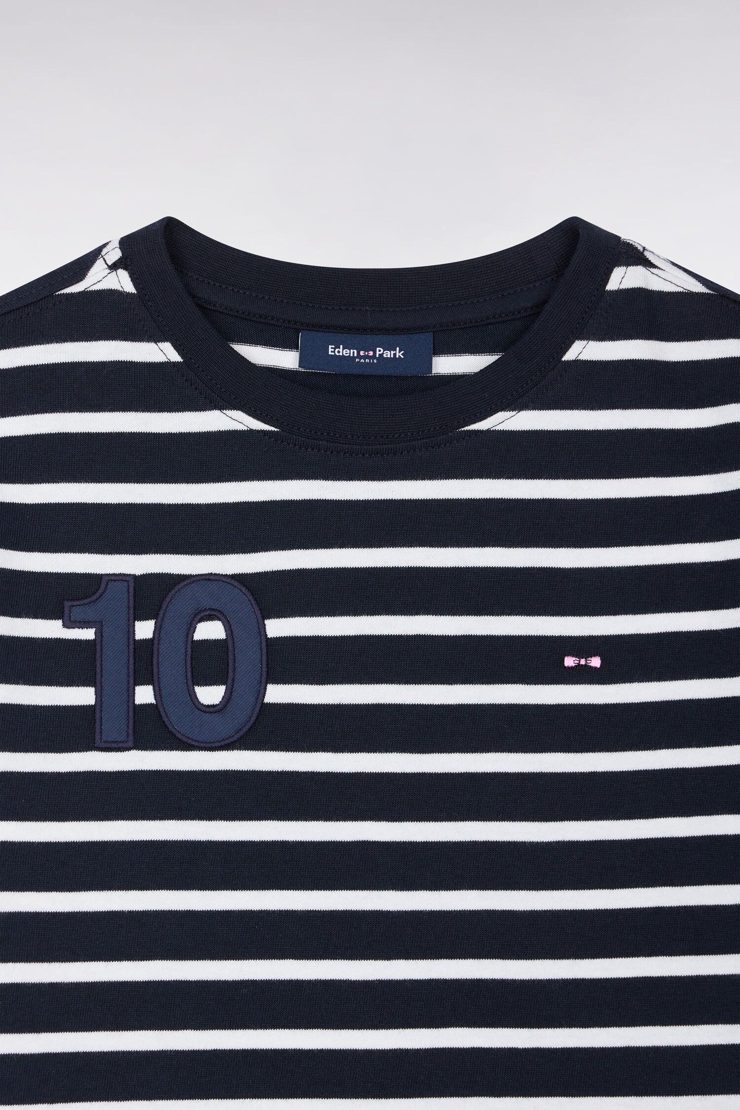 T-shirt manches courtes rayé en coton marine et blanc coupe droite