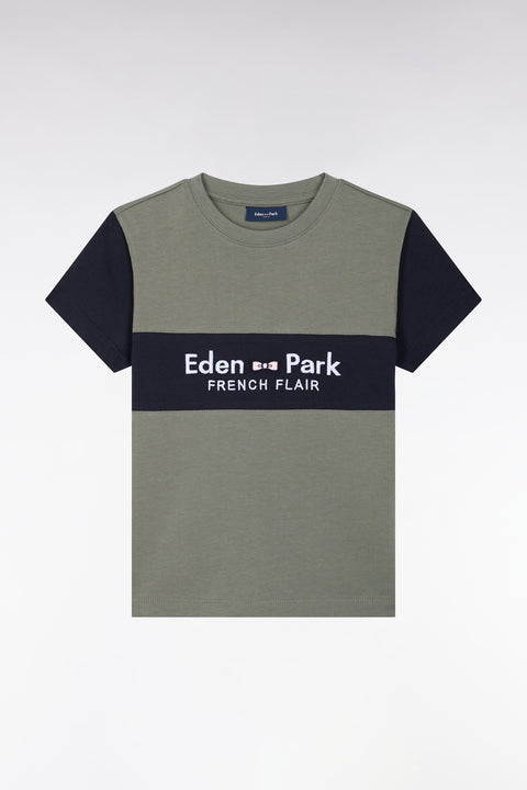T-shirt manches courtes en coton kaki coupe droite - Image 1