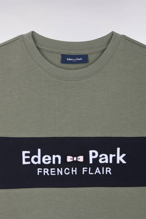 T-shirt manches courtes en coton kaki coupe droite - Image 2