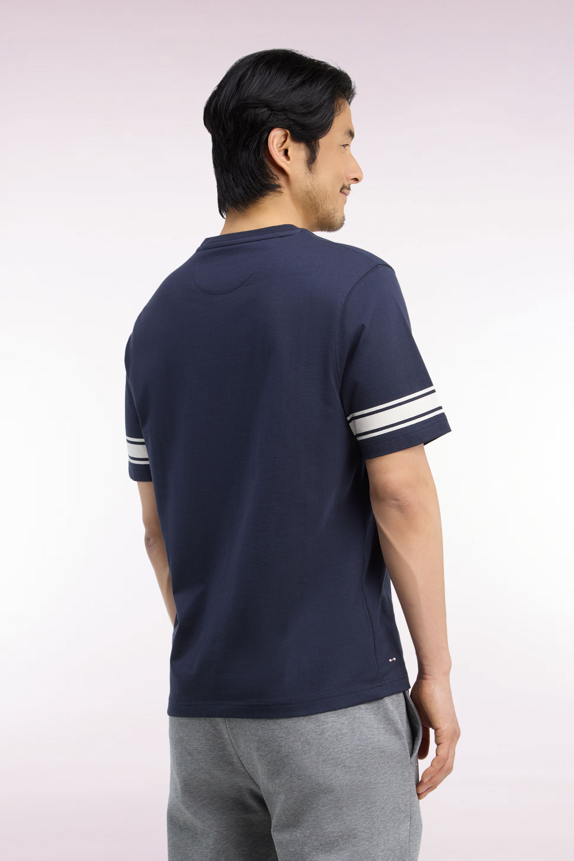 camiseta de manga corta en algodón azul marino sérigraphié corte recto