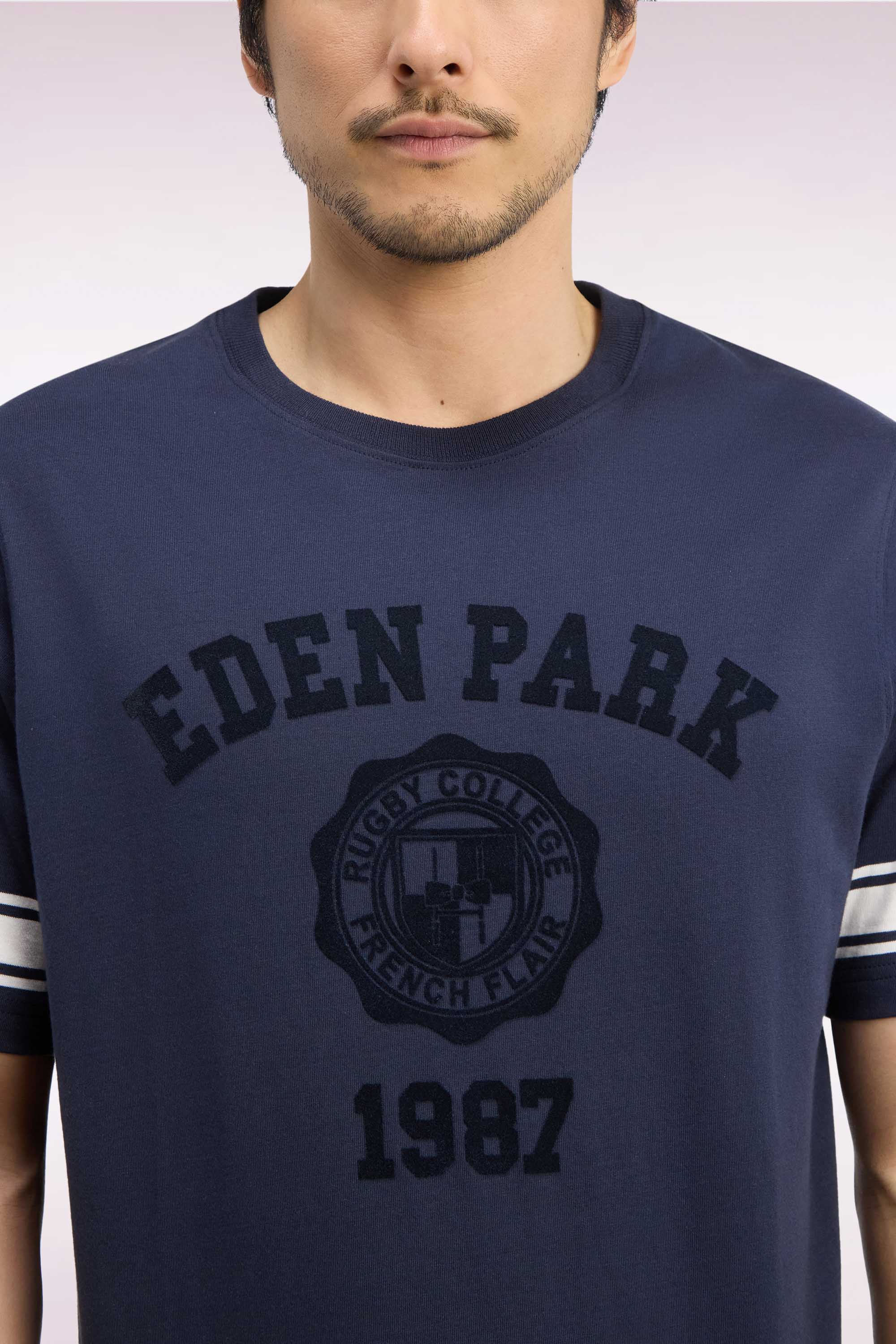 camiseta de manga corta en algodón azul marino sérigraphié corte recto