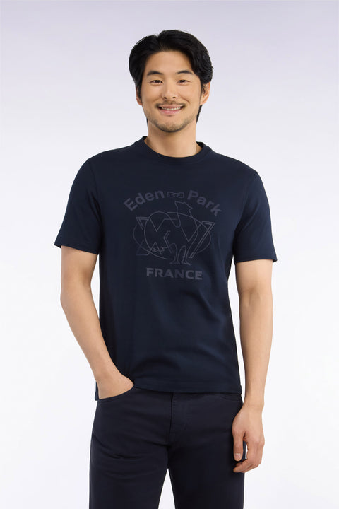 T-shirt manches courtes en coton marine sérigraphie XV de France coupe droite - Image 3
