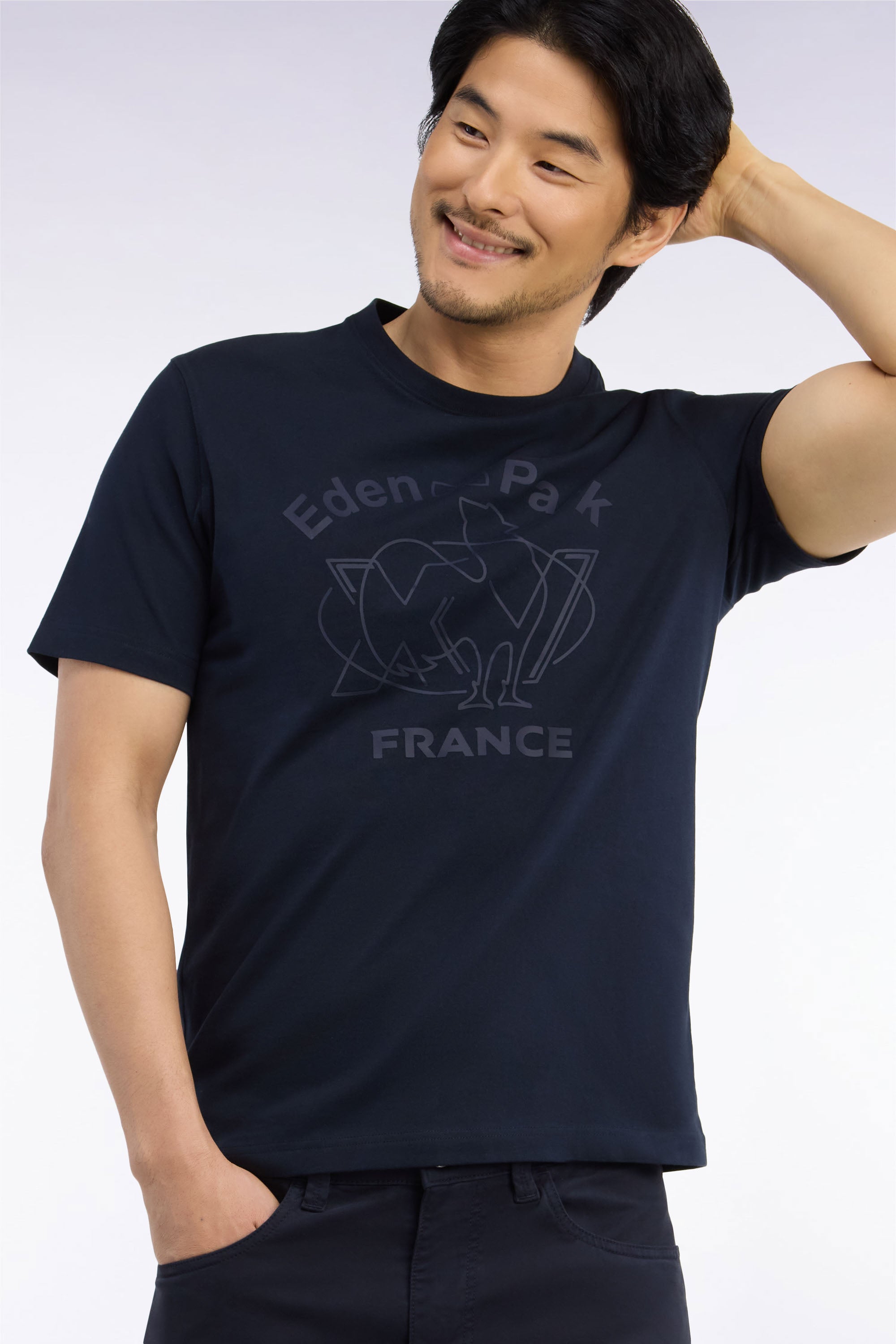 T-Shirt kurze Ärmel aus Baumwolle Marineblau sérigraphie XV aus France gerade Passform