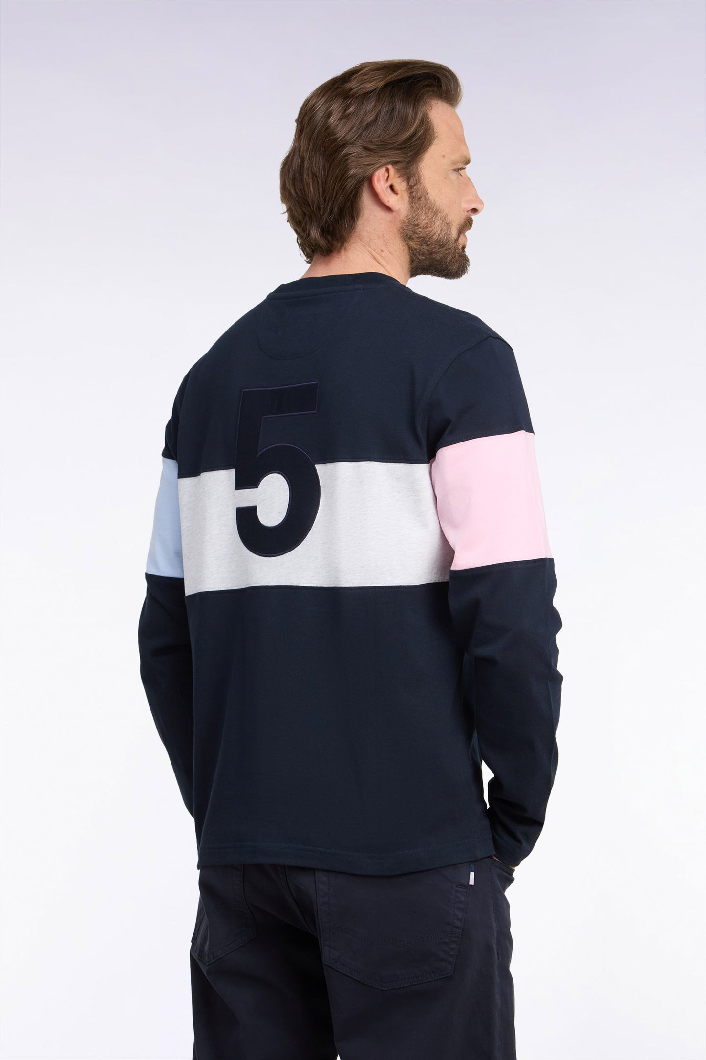 T-shirt manches longues en coton marine à découpes coupe droite