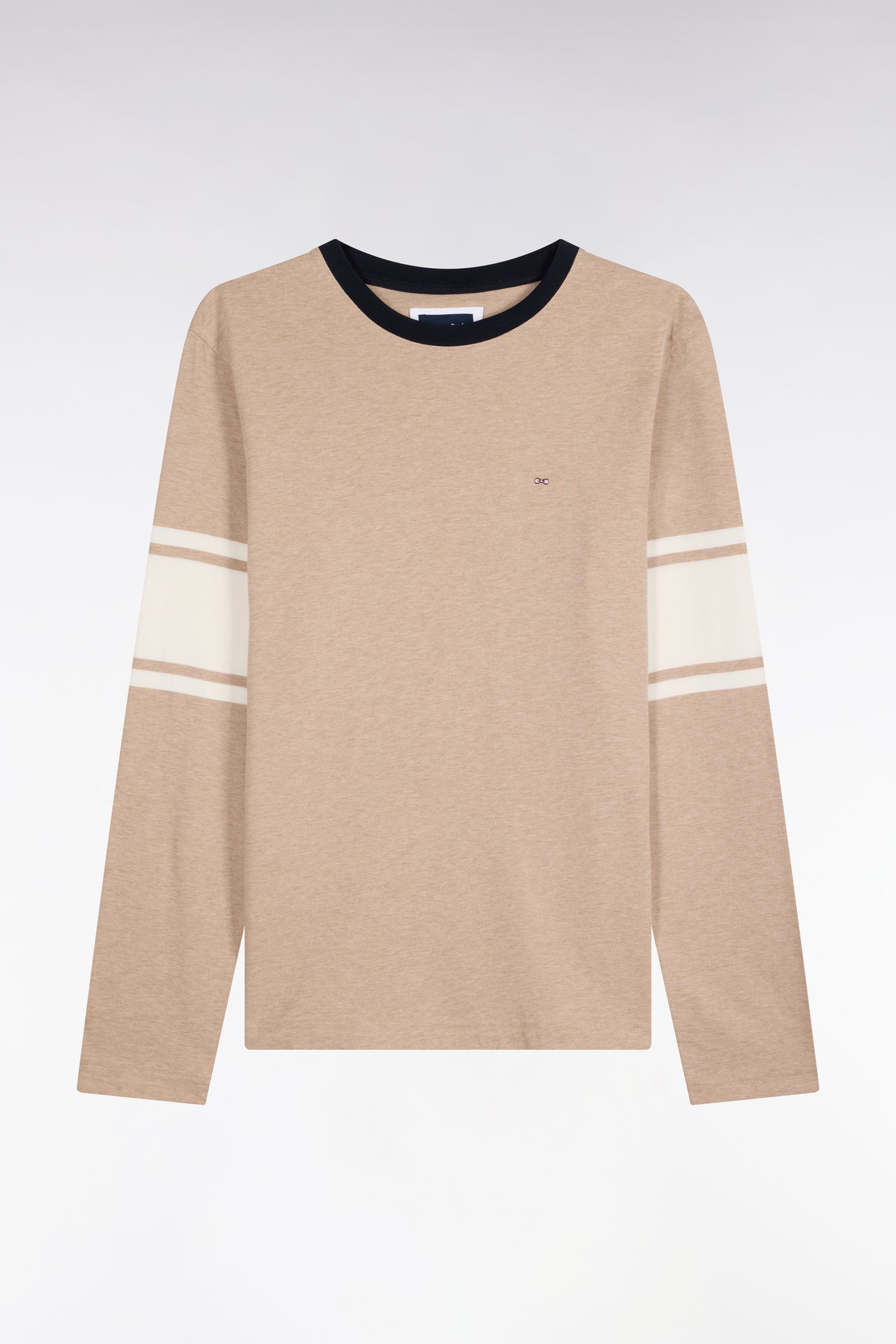 T-Shirt lange Ärmel aus Baumwolle peigné Beige gerade Passform