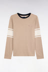 T-shirt manches longues en coton peigné beige coupe droite