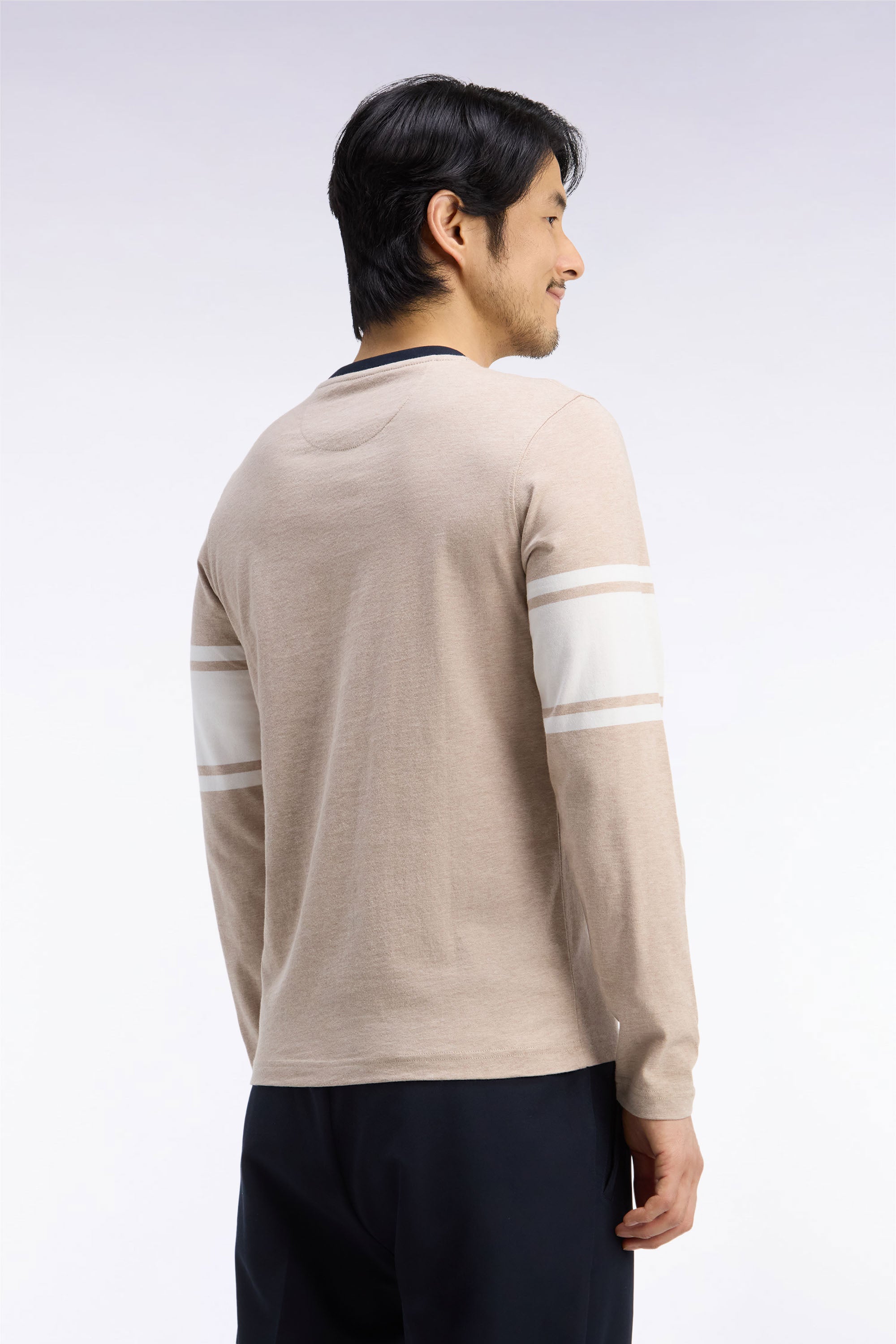 T-Shirt lange Ärmel aus Baumwolle peigné Beige gerade Passform