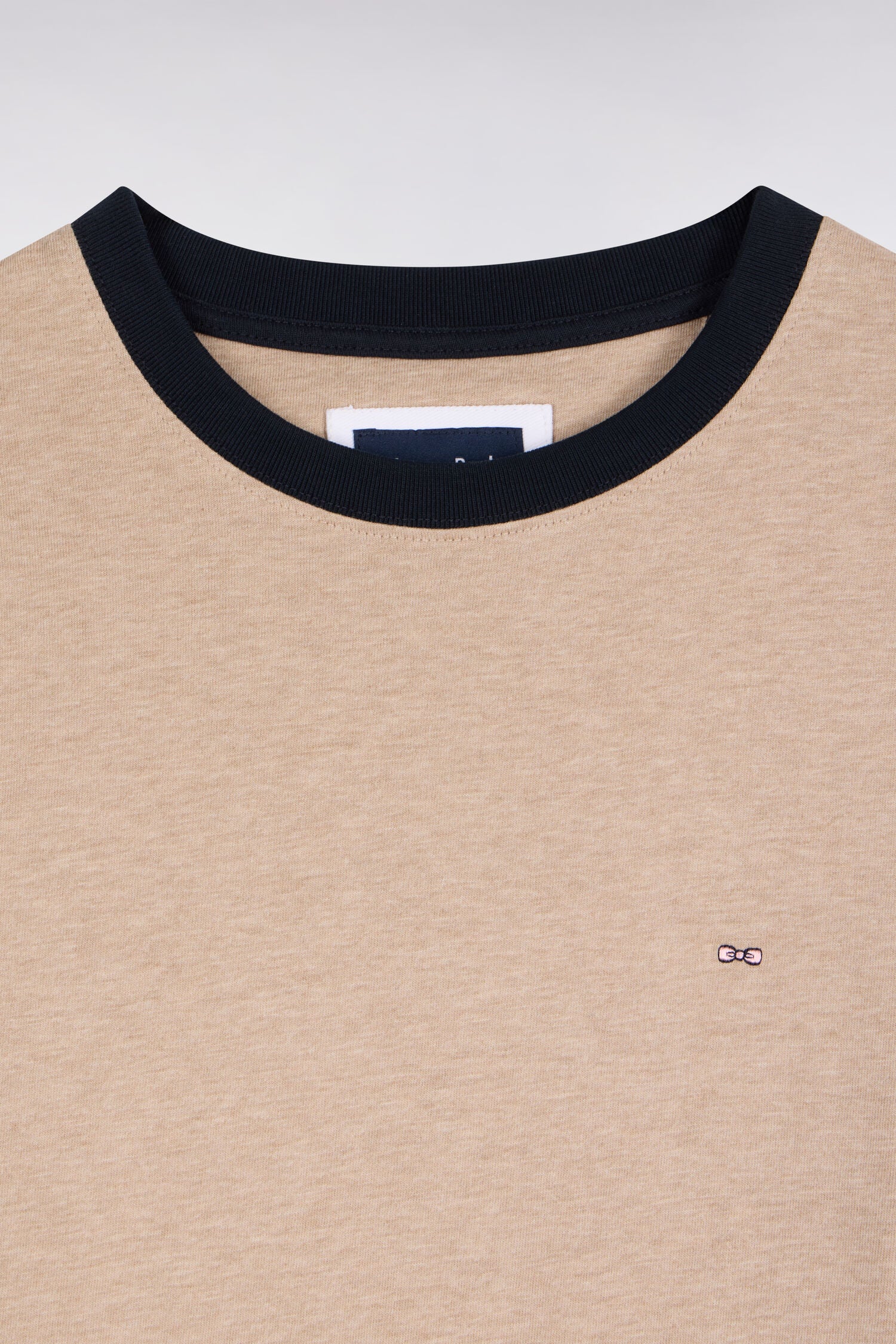 T-Shirt lange Ärmel aus Baumwolle peigné Beige gerade Passform