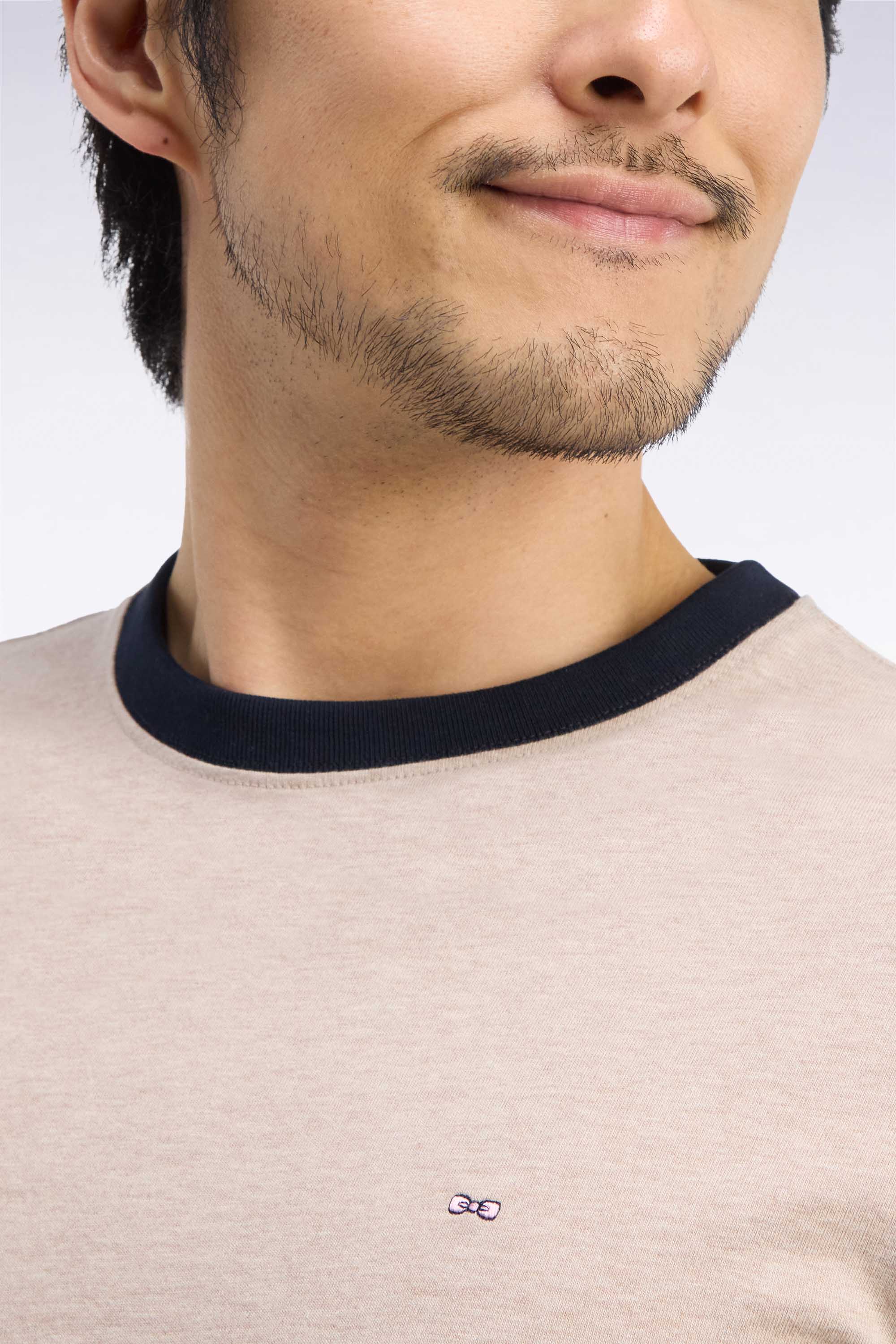 T-Shirt lange Ärmel aus Baumwolle peigné Beige gerade Passform