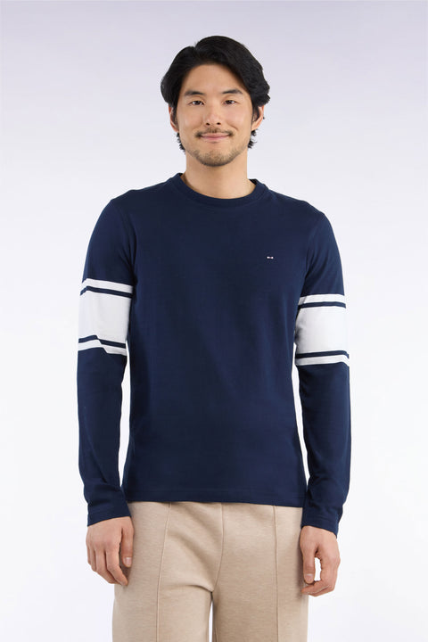 T-shirt manches longues en coton peigné marine coupe droite - Image 3