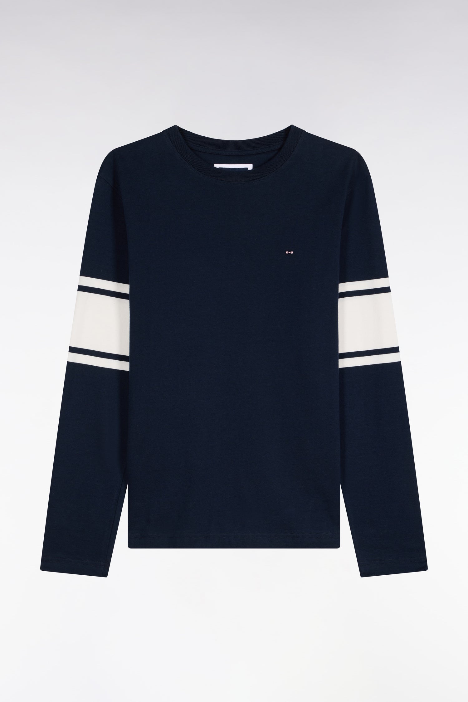 T-shirt manches longues en coton peigné marine coupe droite