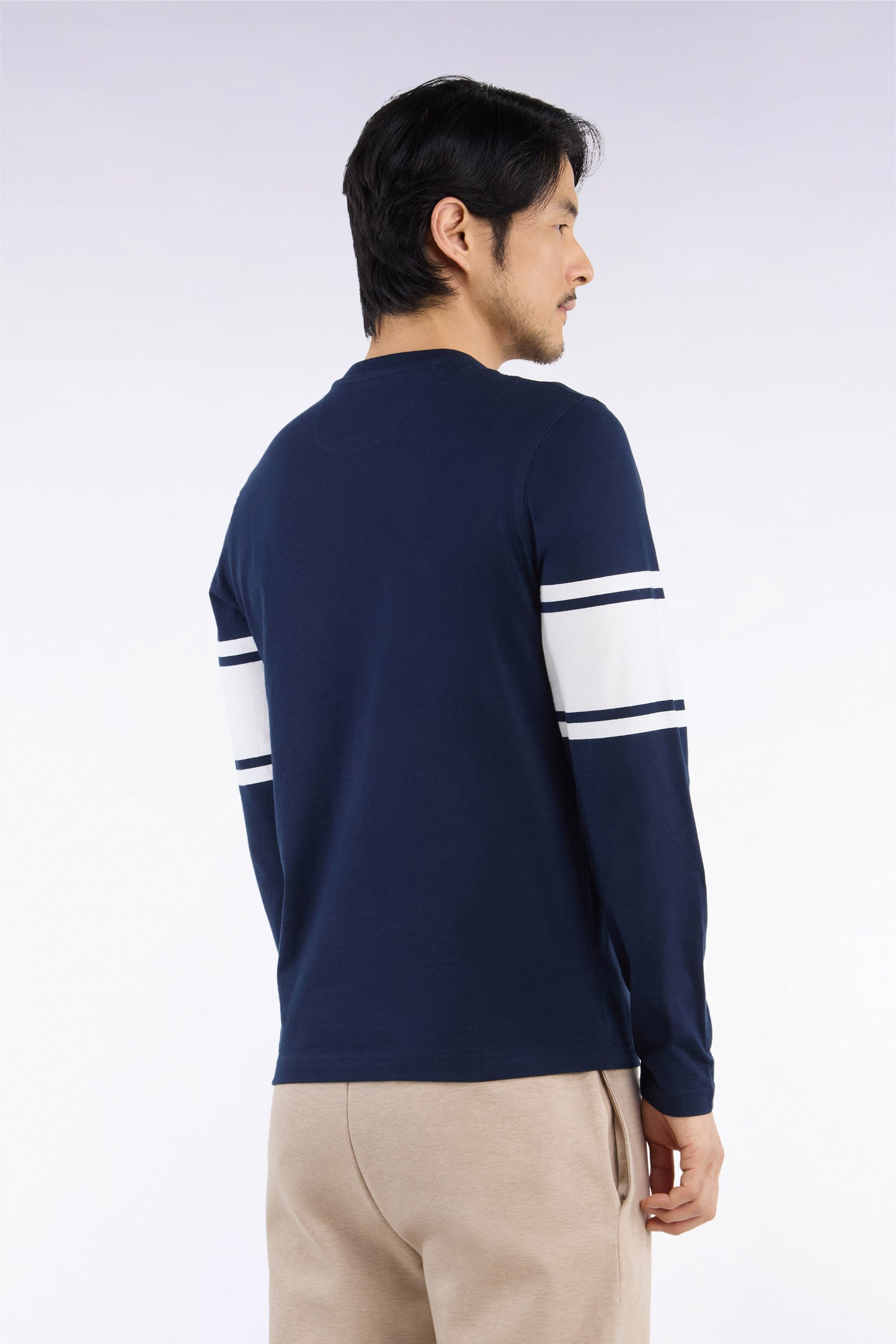 T-shirt manches longues en coton peigné marine coupe droite