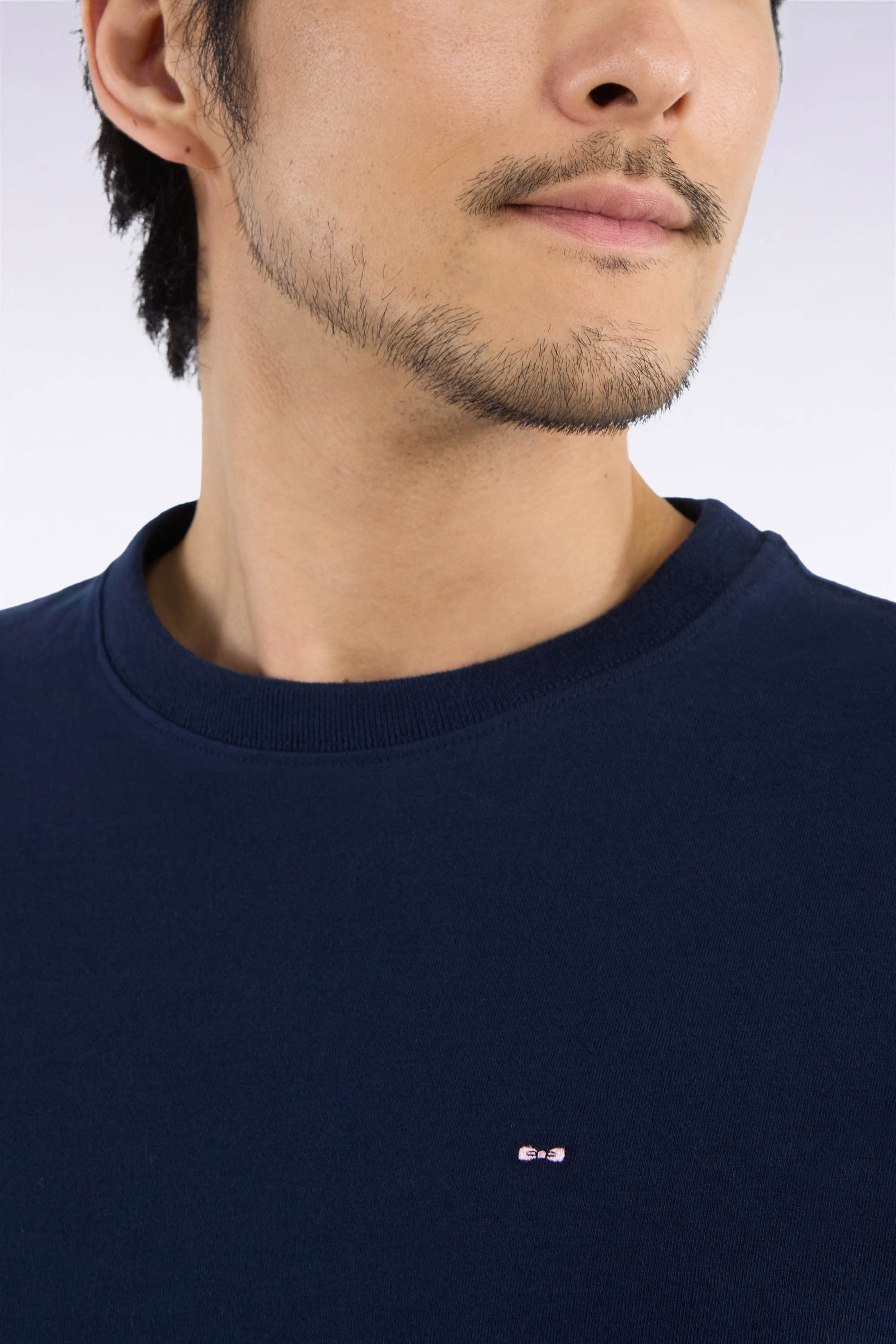 T-shirt manches longues en coton peigné marine coupe droite