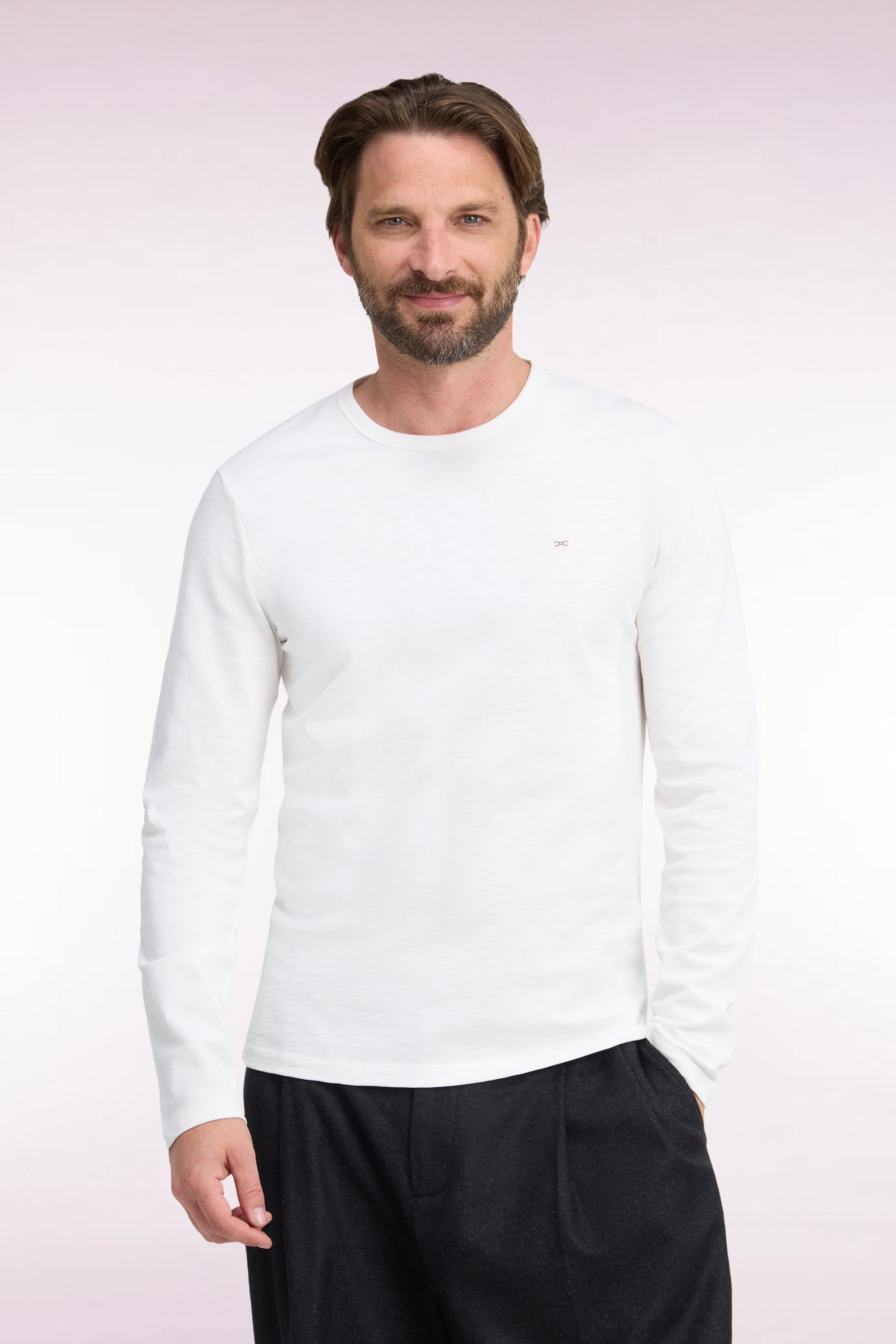 T-Shirt lange Ärmel aus Baumwolle Ecru schmale Passform