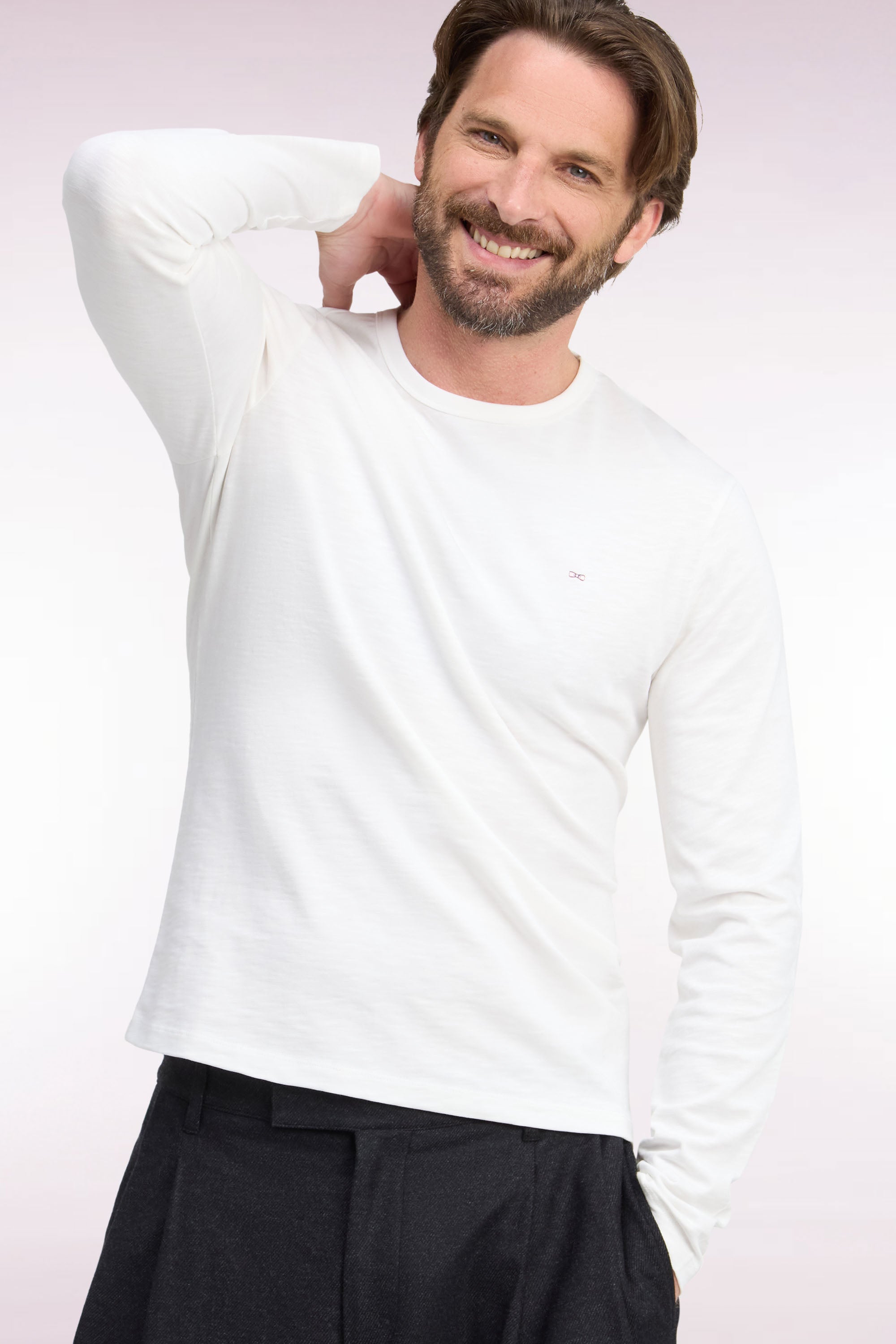 T-Shirt lange Ärmel aus Baumwolle Ecru schmale Passform