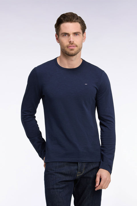 T-shirt manches longues en coton marine coupe ajustée - Image 3