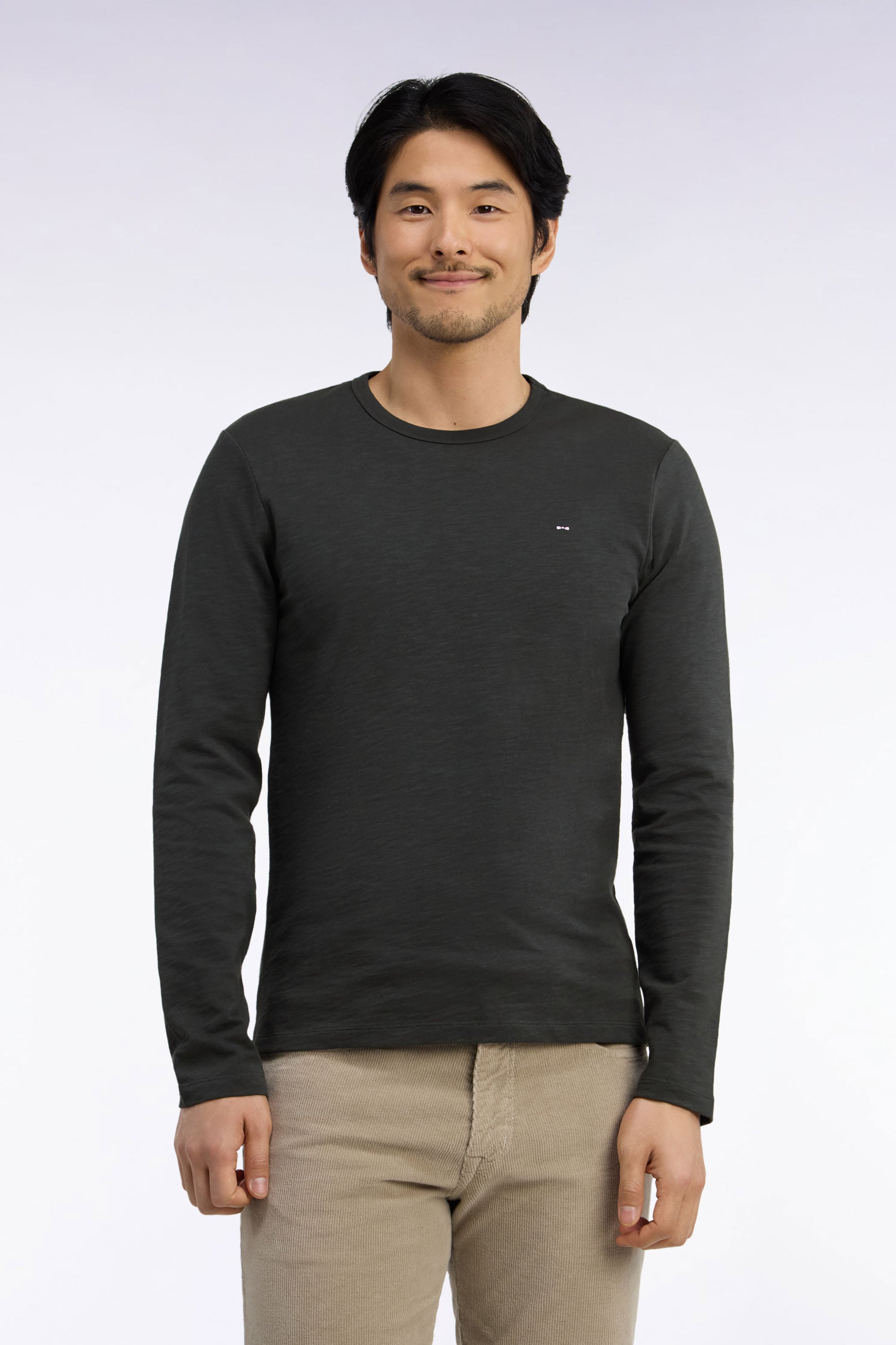 T-Shirt lange Ärmel aus Baumwolle Khaki schmale Passform
