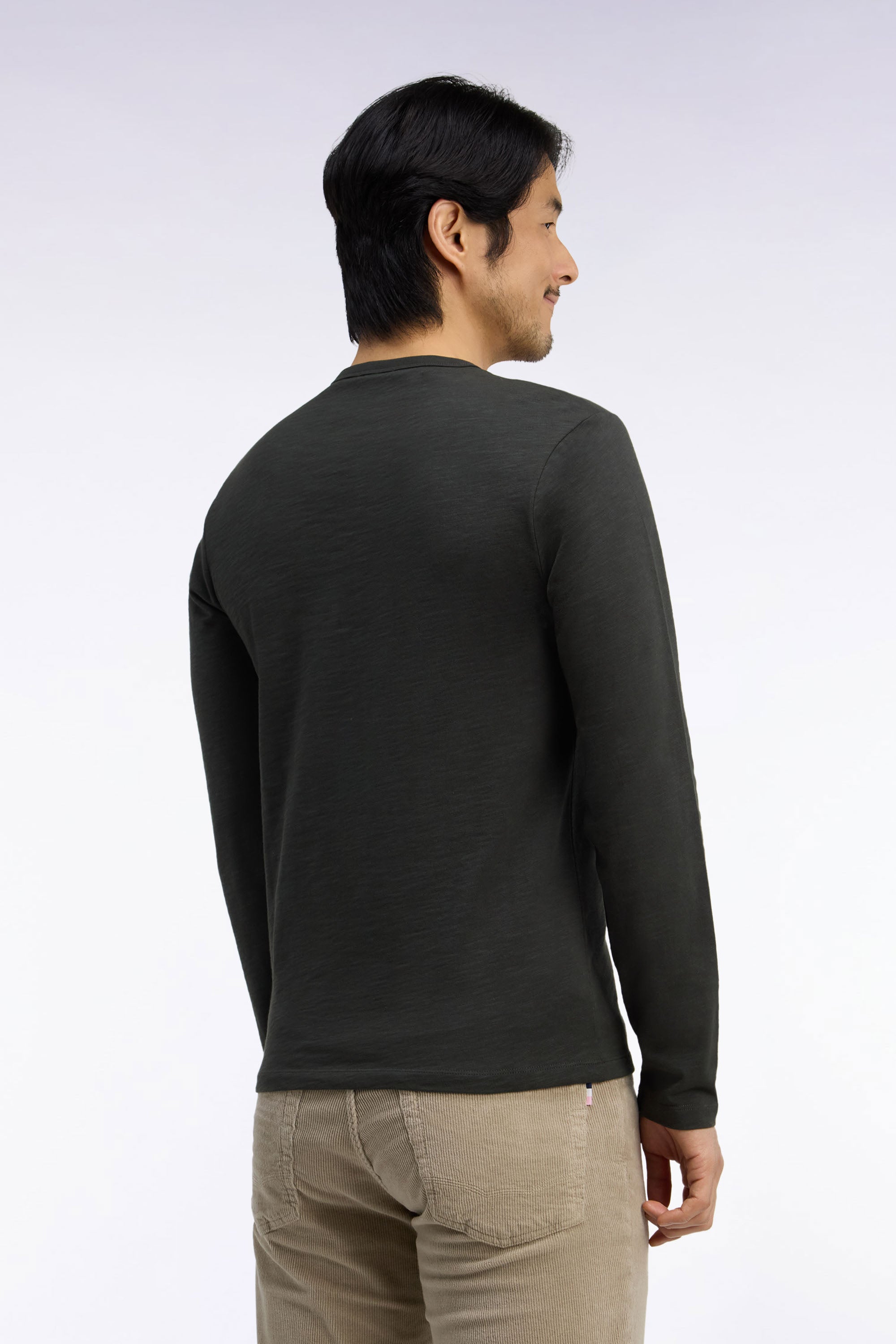 T-Shirt lange Ärmel aus Baumwolle Khaki schmale Passform